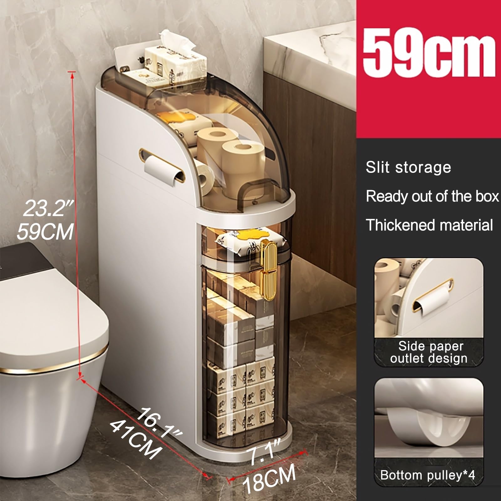 Slim Narrow Storage Cabinet with Drawers - Space-Saving Bathroom Floor Cabinet, Mobile Shelving Unit & Toilet Paper Holder - Plastic Organizer for Kitchen, Bedroom, Laundry Room (2-Tier) - Perfect for Small Spaces, Apartment Living & Bathroom Organization