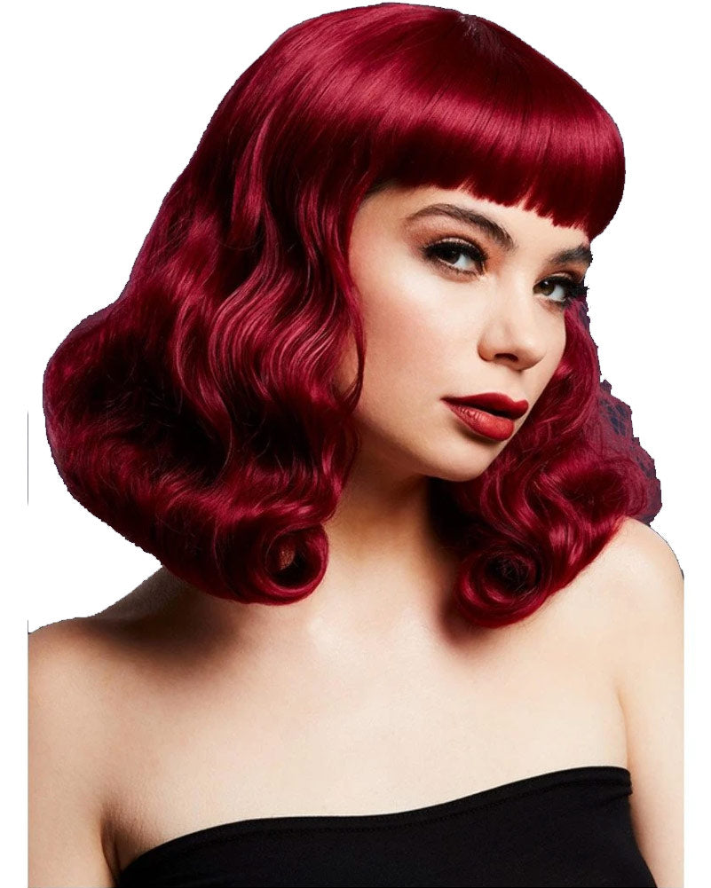 40s Fever Deluxe Bettie Short Plum Red Wig - Vintage Style Synthetic Hairpiece for Cosplay, Halloween, and Retro Fashion