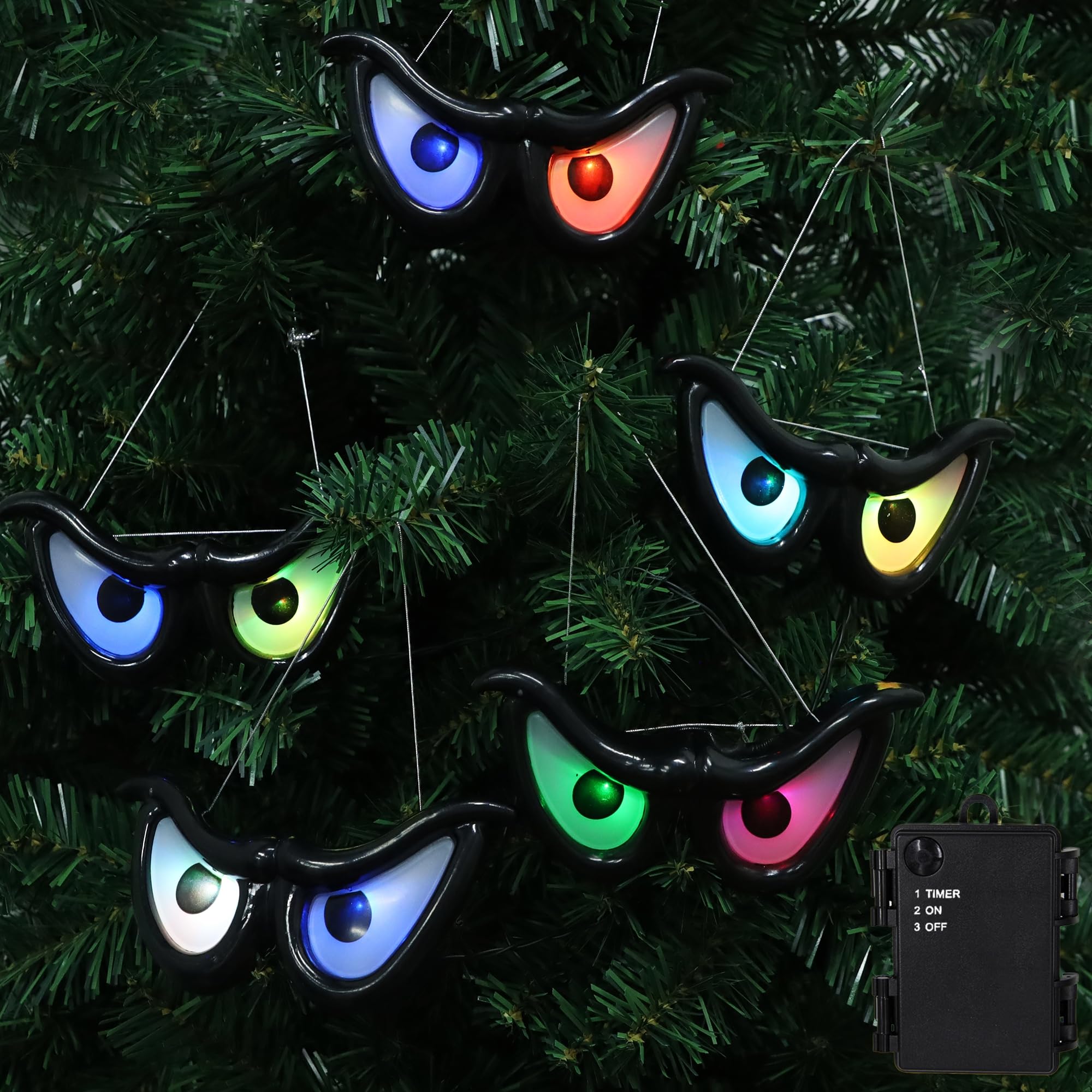 Yofit Halloween Eyes Lights - 5 Pairs Glowing Eyeball Decorations with Hanging Rope, Spooky String Lights for Outdoor Indoor Halloween Decor - Perfect for Bushes, Trees, Walls, Windows, Parties and Haunted Houses