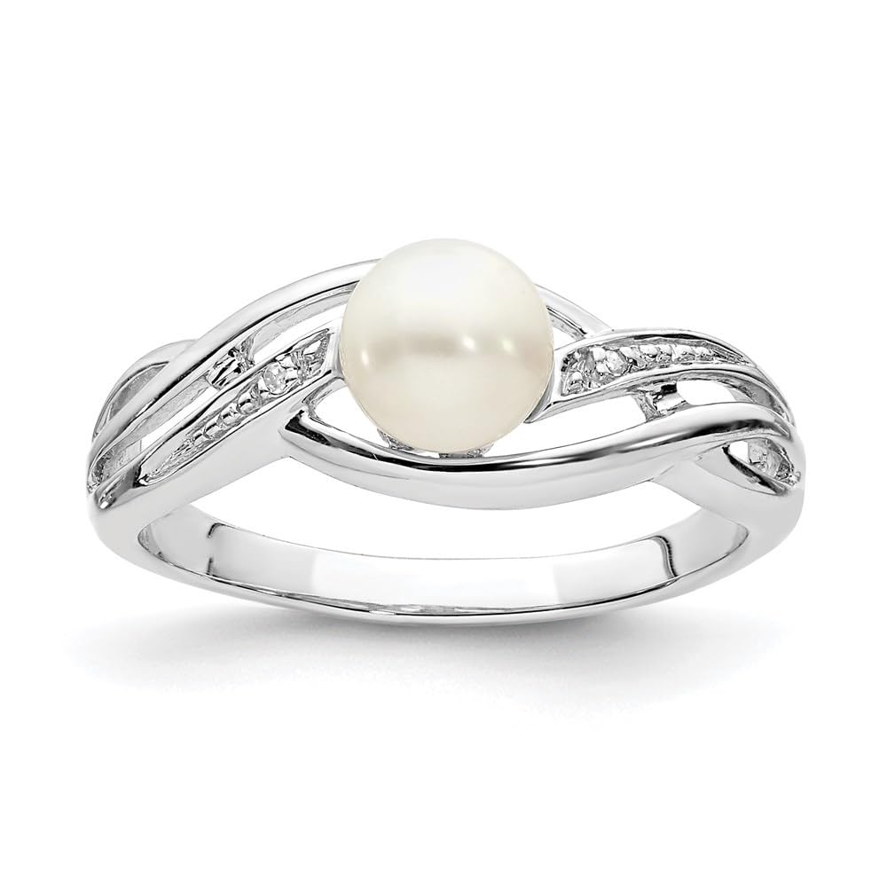 925 Sterling Silver Diamond & Pearl Ring (0.01ct) for Women - Elegant Dainty Jewelry Gift for Anniversary, Valentine's Day & Special Occasions