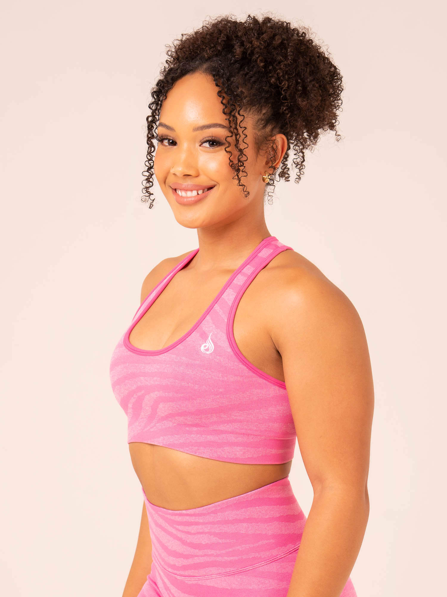Zebra Print Seamless Sports Bra for Women - Pink Zebra Pattern - High Support Workout, Yoga & Running Top