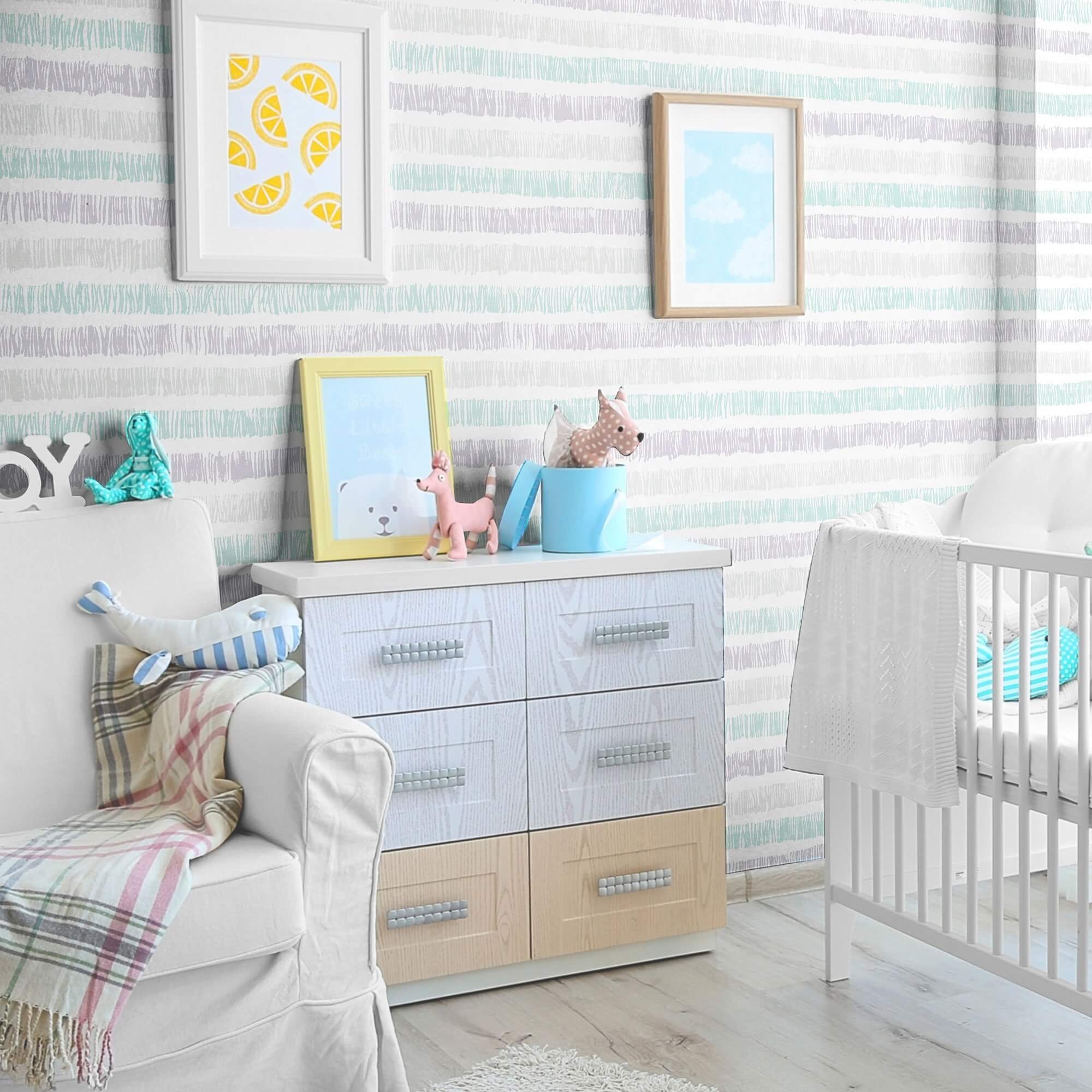 Green and Grey Striped Peel and Stick Removable Wallpaper - Self-Adhesive Decorative Wall Covering for Bedroom, Living Room, Office - Easy to Install & Remove - 1822