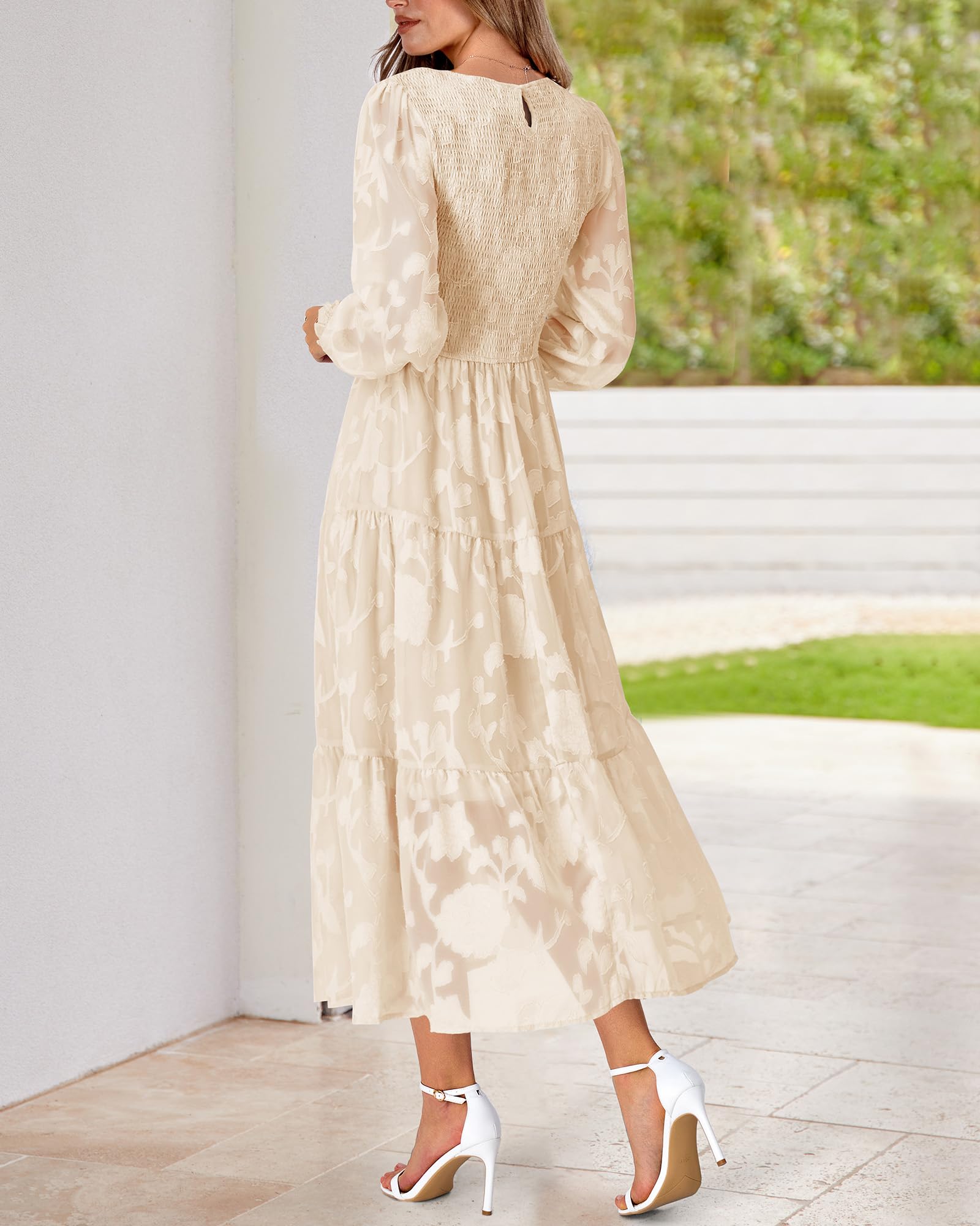 BTFBM Women's Elegant Floral Midi Dress Long Sleeve Bohemian Wedding Guest Dress - Perfect for Spring Weddings, Garden Parties & Casual Boho Outfits