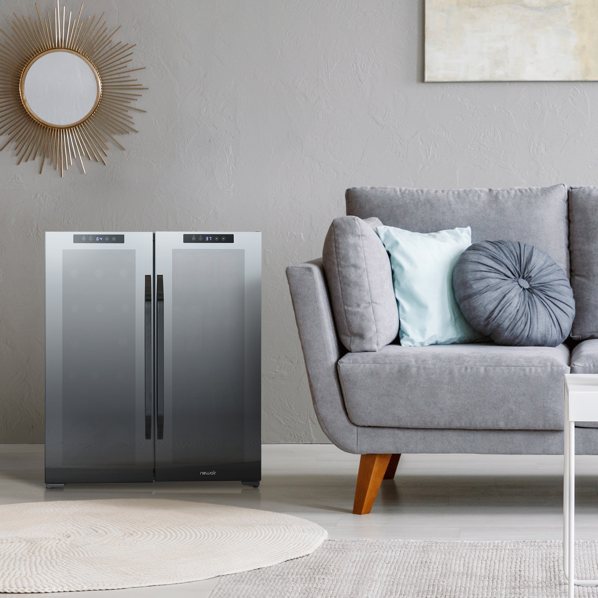 Newair® 59 Can 18 Bottle Dual Zone Beverage Cooler - Freestanding Wine & Beer Fridge for Home, Office or Bar (27.4 Inch) - Perfect for Parties, Entertaining & Beverage Storage