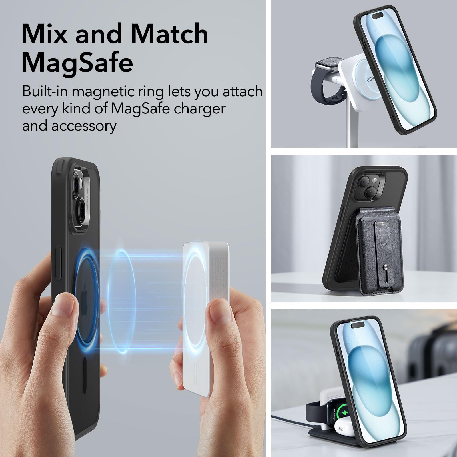 ESR for iPhone 15 Case with MagSafe | Military-Grade Protection & Anti-Yellowing | Scratch-Resistant Back Cover | Magnetic Phone Case for iPhone 15 Classic Series in Frosted Black | Perfect for Daily Use, Travel & Outdoor Activities
