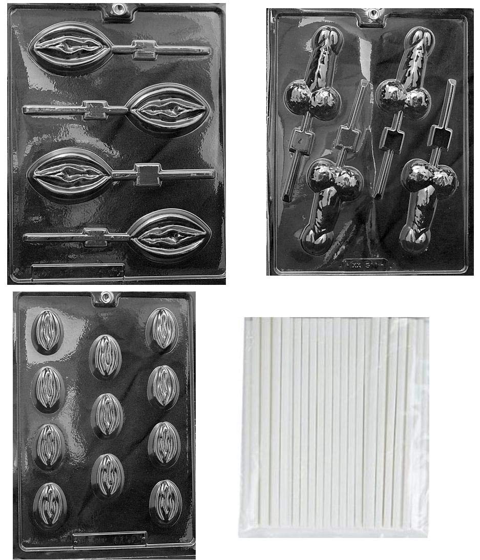 MEDIUM PECKER POP Adult Chocolate Candy Mold - Bite Size Ladies Chocolate Candy Mold with 25 Sticks for Valentine's Day, Bachelorette Parties & Adult-Themed Events