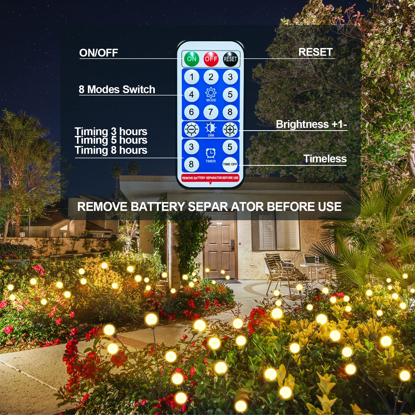 8 Pack Solar Firefly Lights Outdoor - Remote Control, 8 Flashing Modes, 20H Working Time - Waterproof Garden Lights for Pathway, Yard, Patio Decor - Perfect for Parties, Weddings & Landscape Lighting