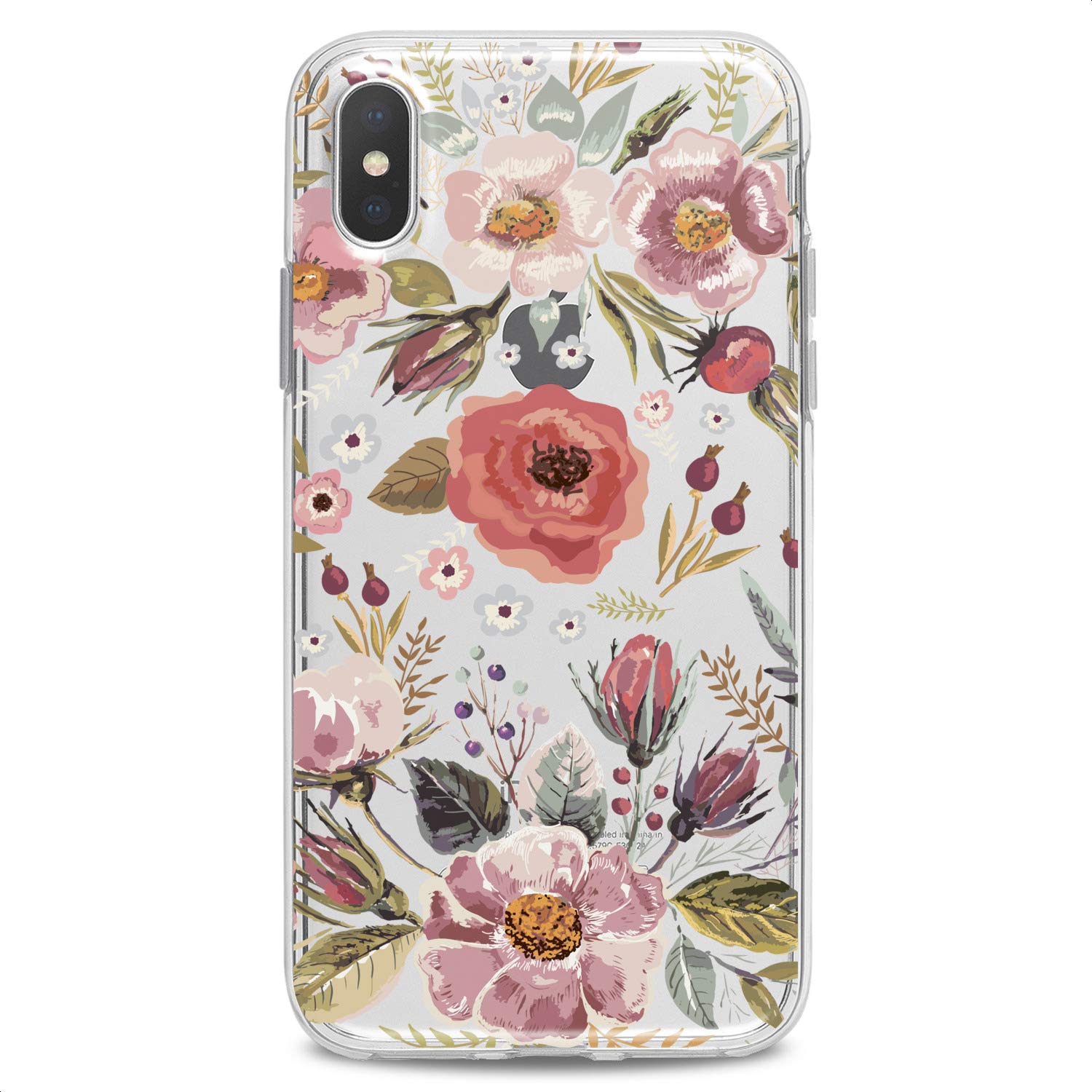 Premium Floral TPU Phone Case for iPhone 16/15/14/13/12/11 Pro Max/Plus/Mini/XS/XR/X/8+/7/6/5/SE - Slim Clear Flexible Silicone Cover with Poppy Roses & Blossom Flower Design - Perfect for Everyday Protection & Style Enhancement