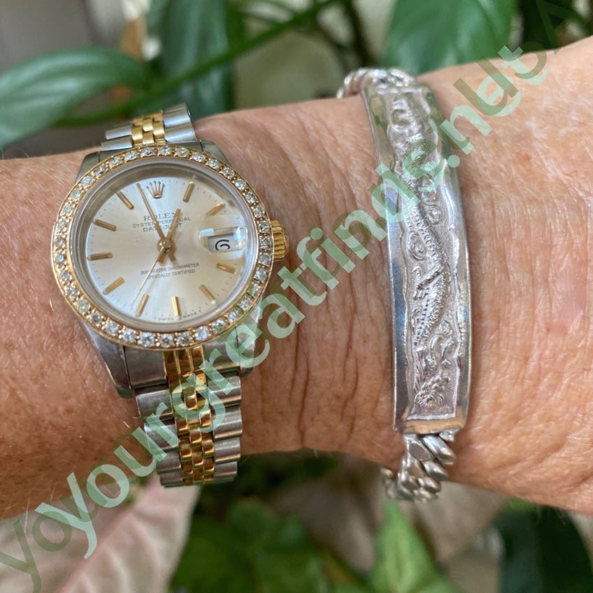 Vintage 100% Pure Silver ID Bracelet with Dragon Engraving - Personalized Jewelry Gift for Women & Men - Perfect for Anniversary, Birthday & Special Occasions