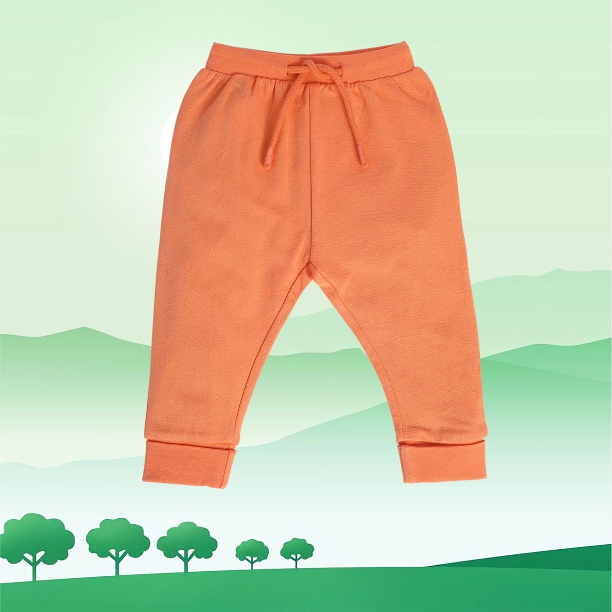 Miniklub Baby Full Length Knitted Cotton Jogger Pants - Soft & Comfortable Orange Joggers for Infants & Toddlers - Perfect for Playtime, Daycare & Family Outings