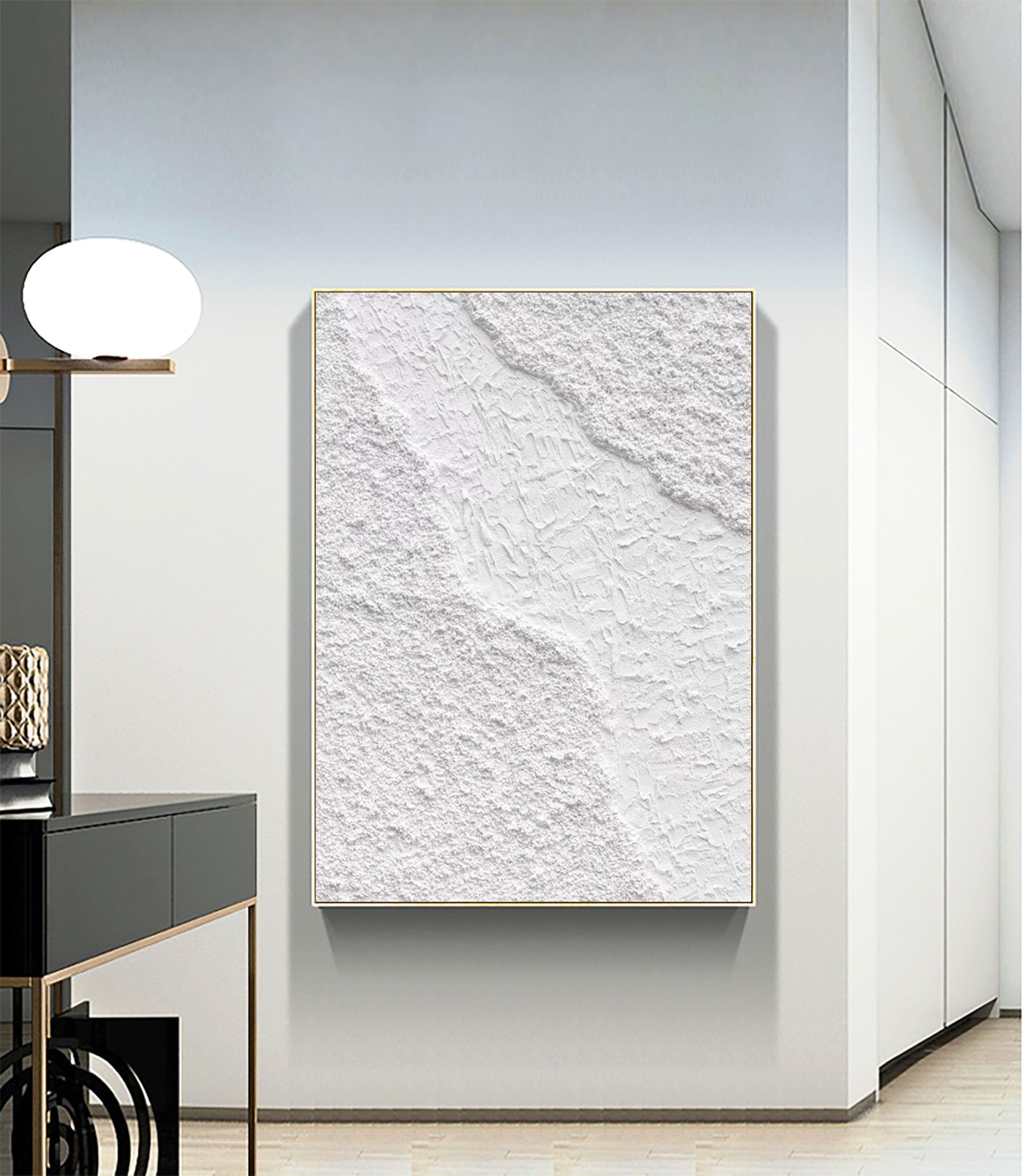 White Minimalist Textured Painting Canvas - Abstract Wall Art Decor for Living Room, Bedroom & Office | Premium Quality Canvas Print #MM096