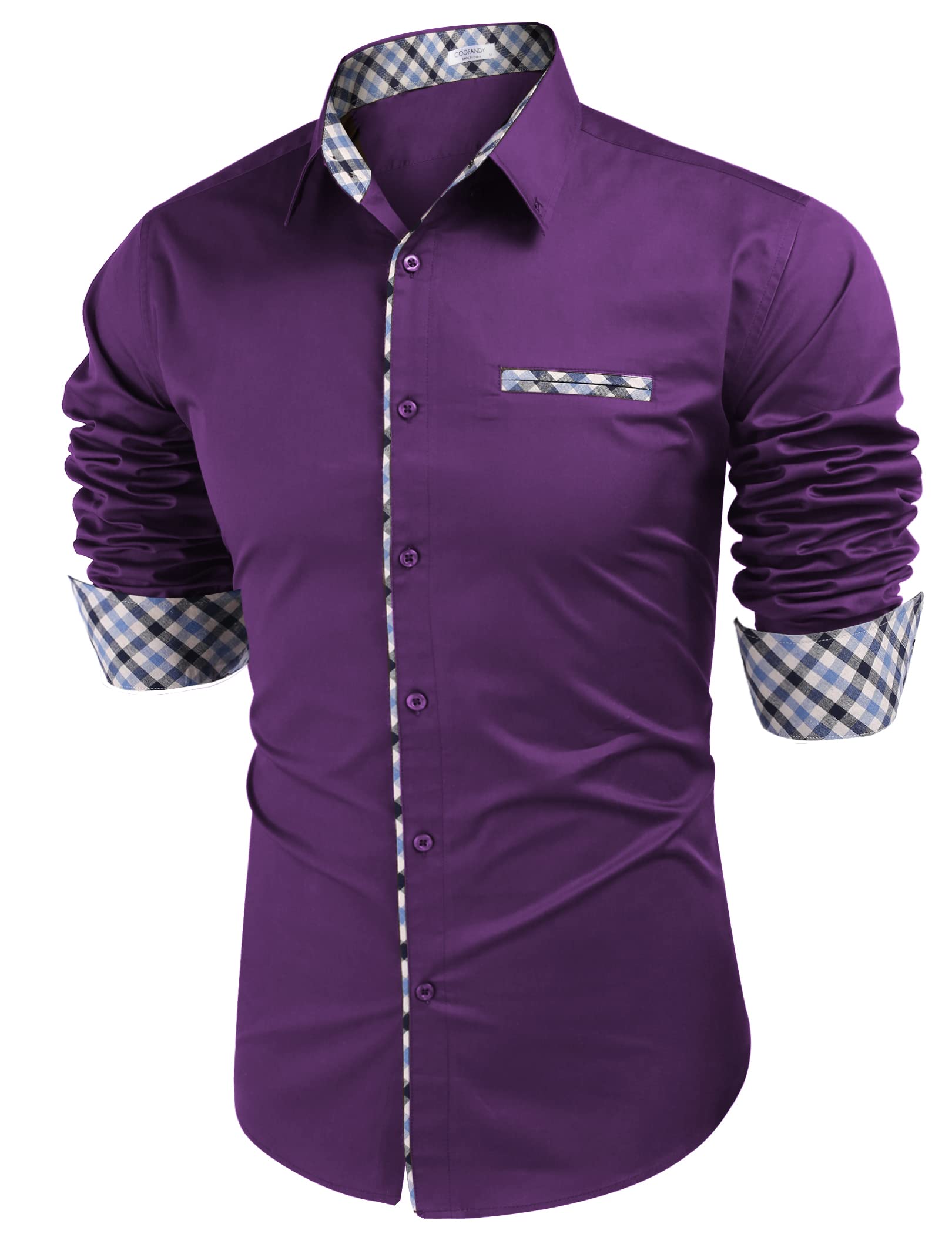 HOTOUCH Men's Slim Fit Plaid Dress Shirt - Button Down Collar Business Casual Shirt for Office, Party & Formal Events