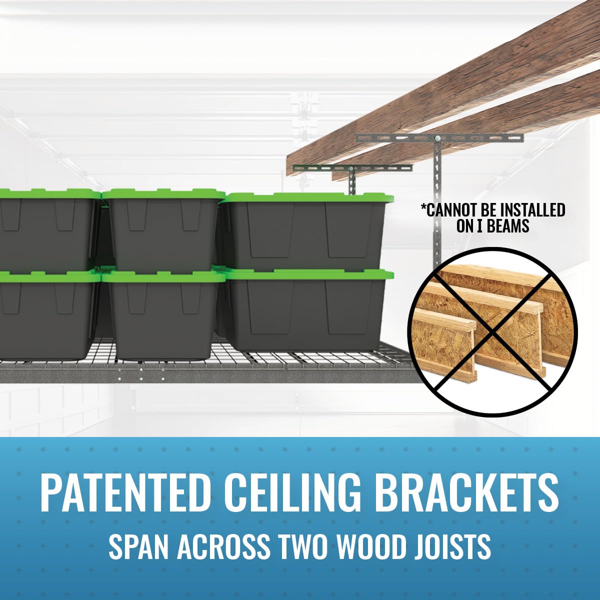 2-Pack 4x8 Overhead Garage Storage Racks - Heavy Duty Ceiling Shelving System with Adjustable Height (24