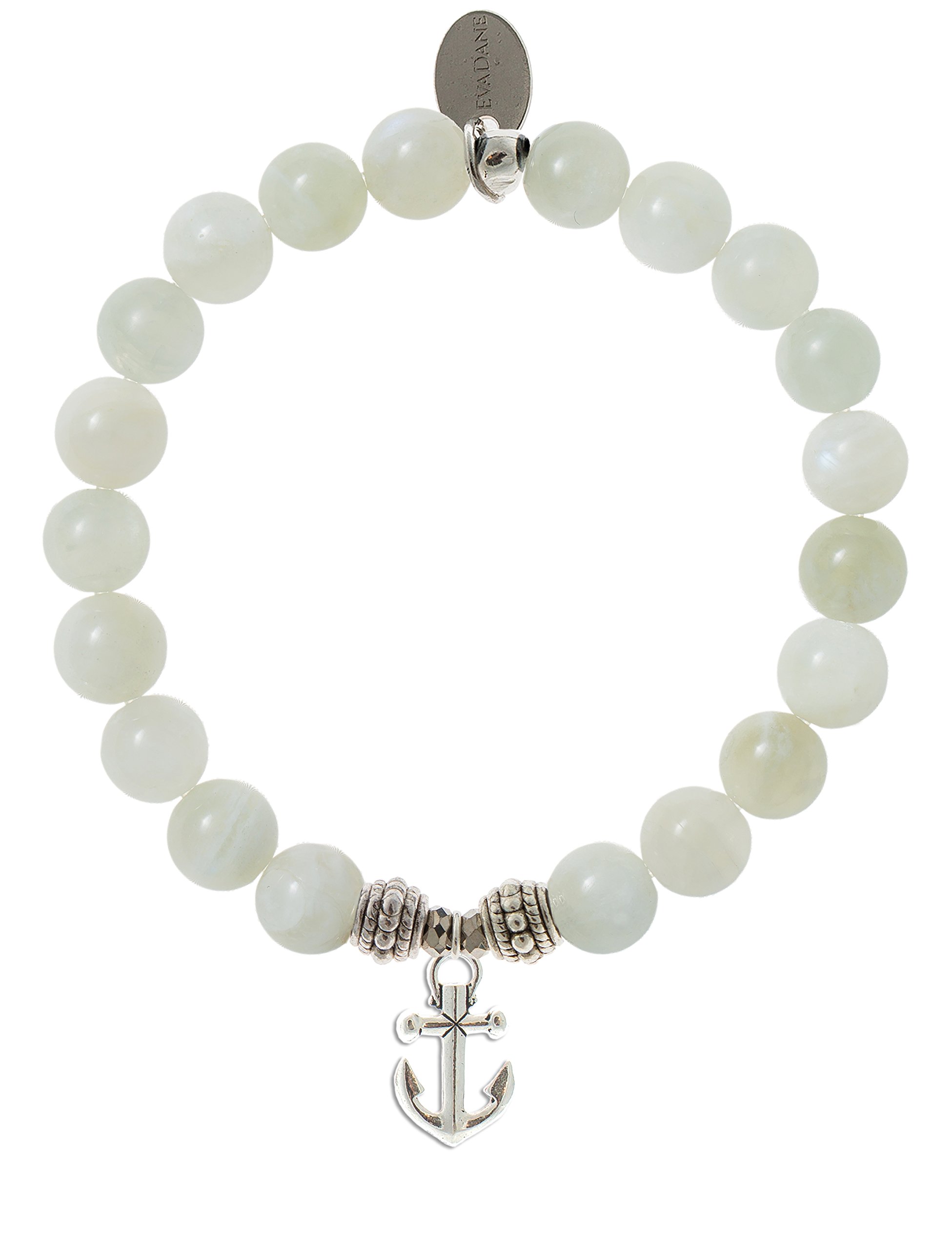 Natural Moonstone Gemstone Stretch Bracelet with Rope Bead & Anchor Charm - Boho Style Jewelry for Women, Perfect for Yoga, Meditation & Everyday Wear