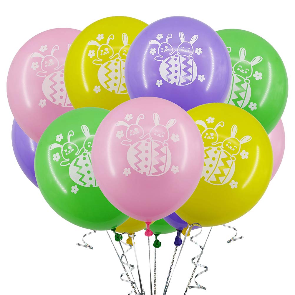 Amosfun Easter Balloons Decor - Creative Rabbit Printed Latex Balloons with Sequins & Confetti for Easter Party Decorations | Mixed Color Party Supplies | Perfect for Easter Celebrations, Baby Showers & Spring Festivals