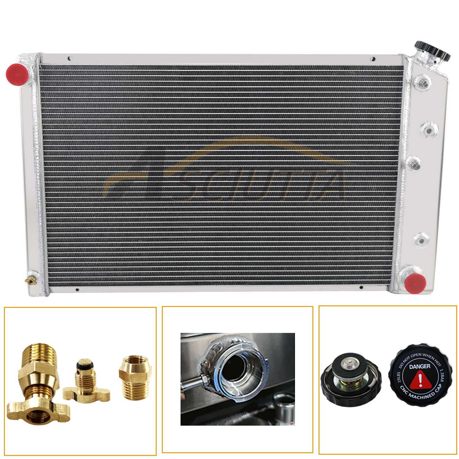 High Performance 4 Row Full Aluminum Radiator for 1971-1990 Chevy Chevelle Impala Caprice C/K 10 20 30 Pickup Truck & Skylark - Includes Shroud Fan & Relay Kits | Perfect for Engine Cooling & Restoration Projects
