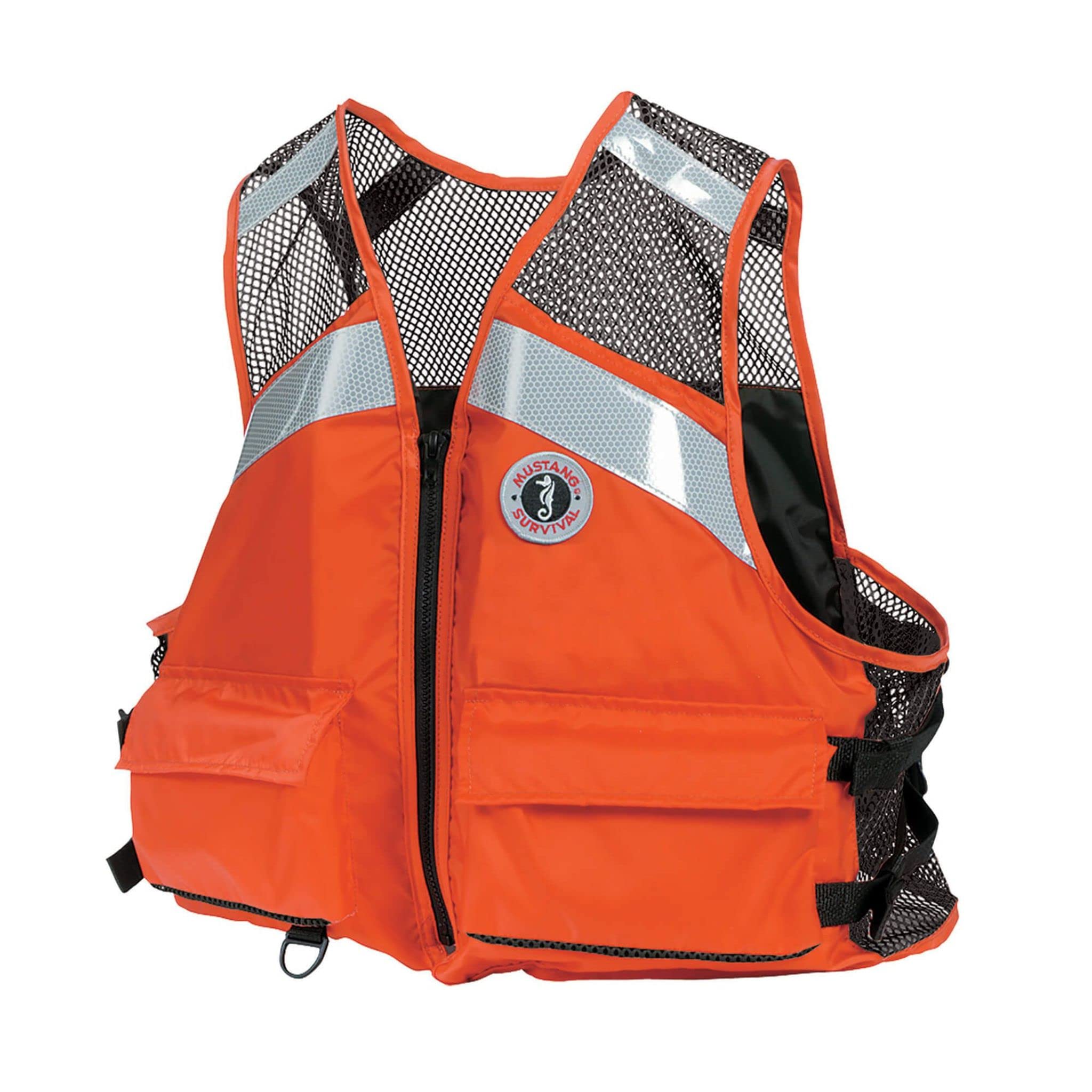 MUSTANG SURVIVAL USCG Approved Industrial Mesh Safety Vest with SOLAS Reflective Tape - Orange 5XL, Large Front Pockets, Breathable Mesh Shoulders & Side Adjustments - Ideal for Marine, Construction & Emergency Rescue Workers