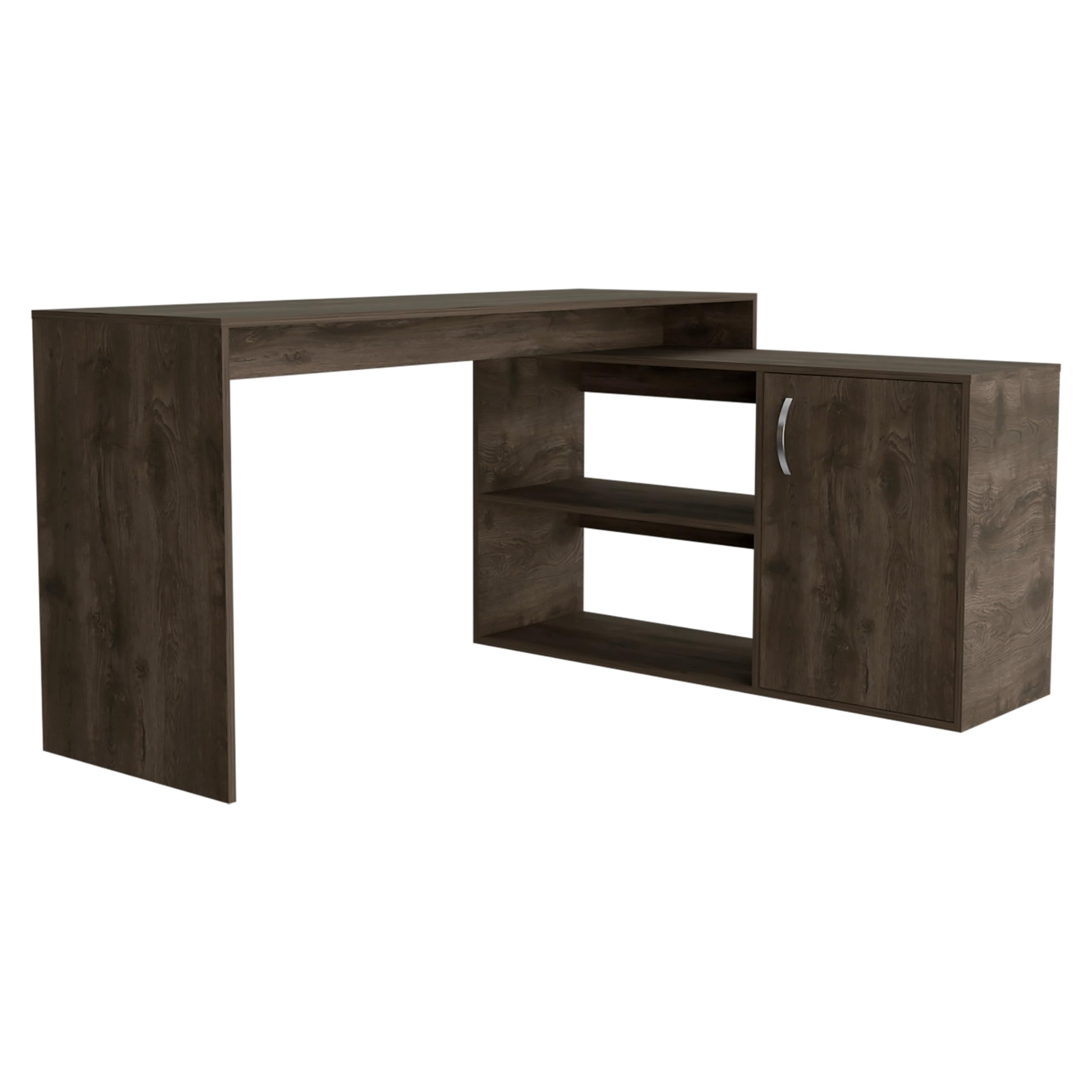 Tuhome Axis Modern L-Shaped Computer Desk with Open & Closed Storage, Dark Brown Home Office Desk for Gaming & Workstation Setup