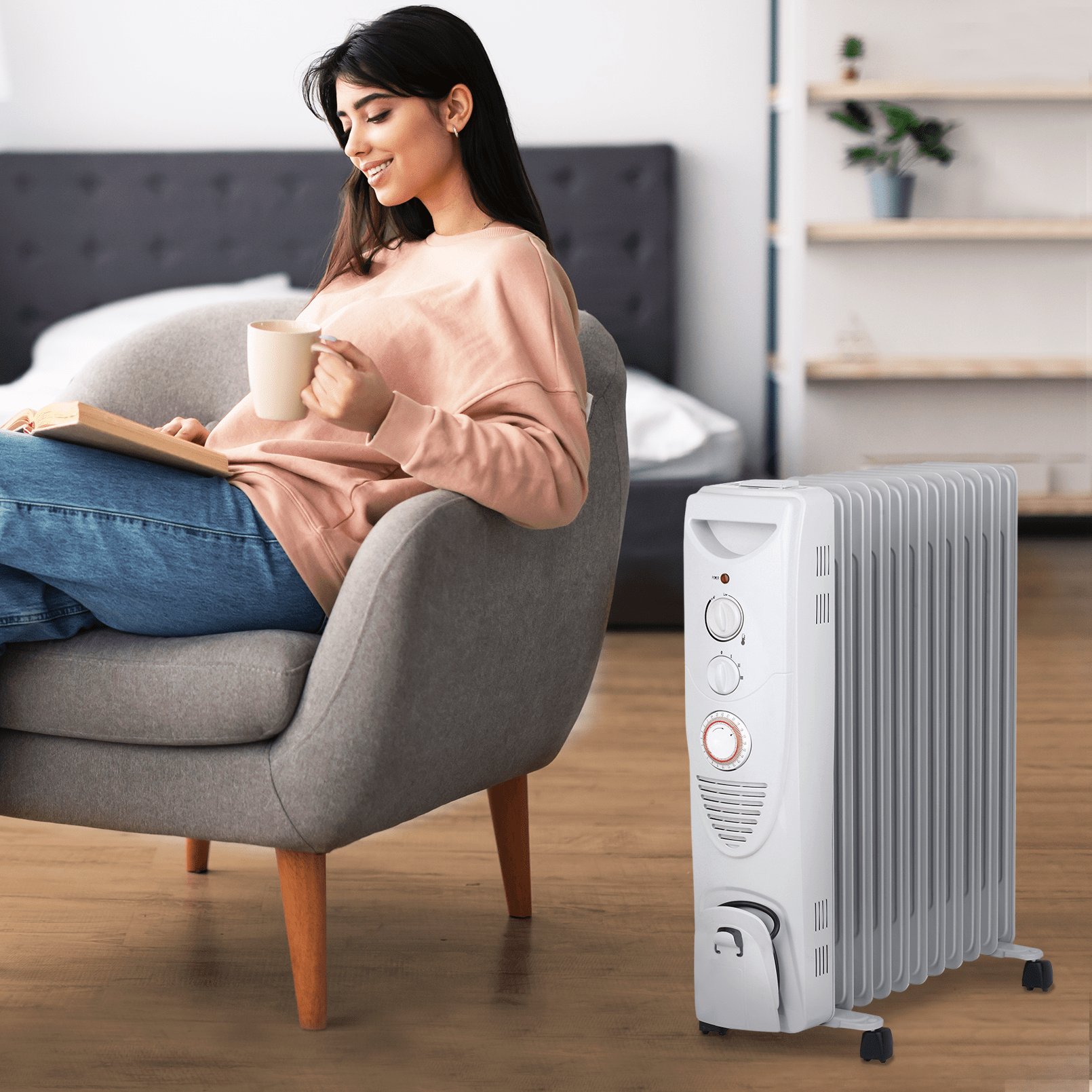 2500W Oil Filled Radiator Heater - 11 Fin Portable Space Heater for Home, Office & Bedroom - Energy Efficient Quiet Heating Solution for Winter