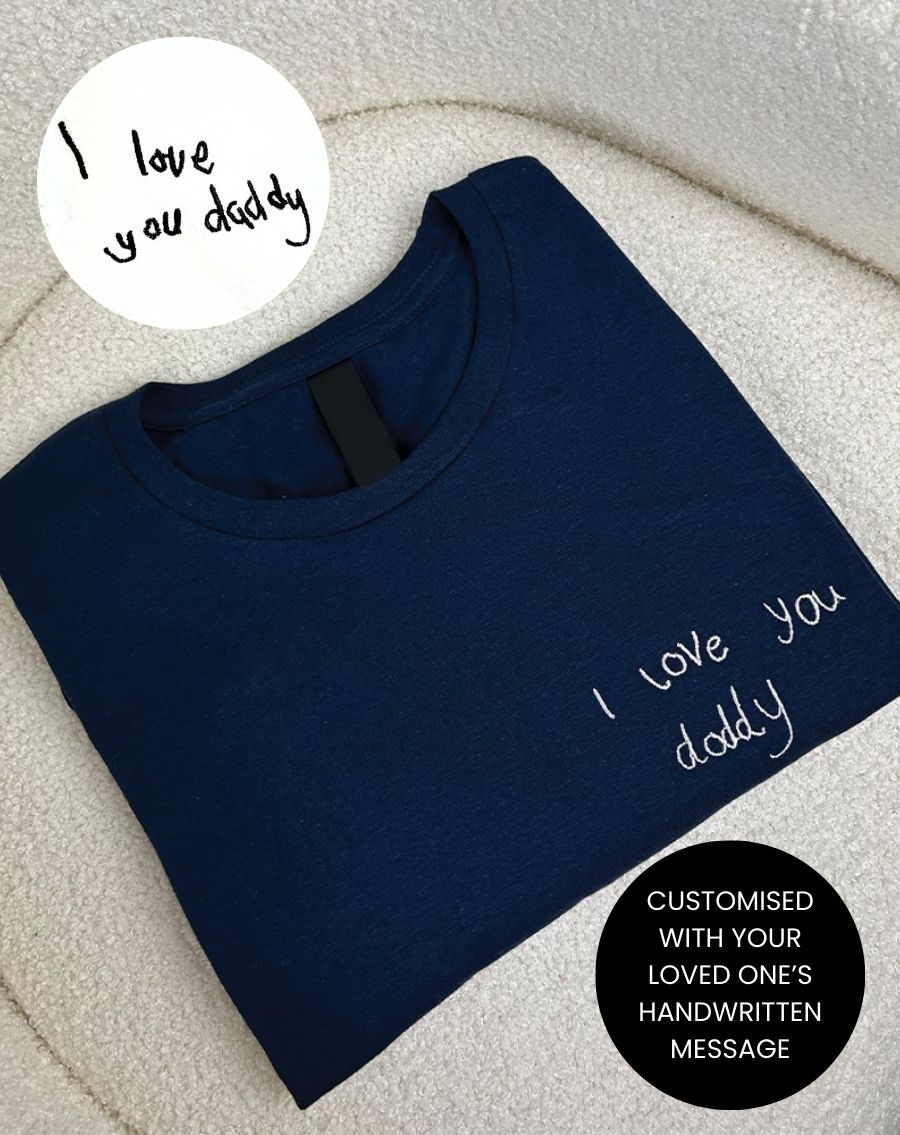 Custom Embroidered Daddy T-Shirt for Men - Personalized Handwriting Design - Perfect for Father's Day, Gifts & Casual Wear