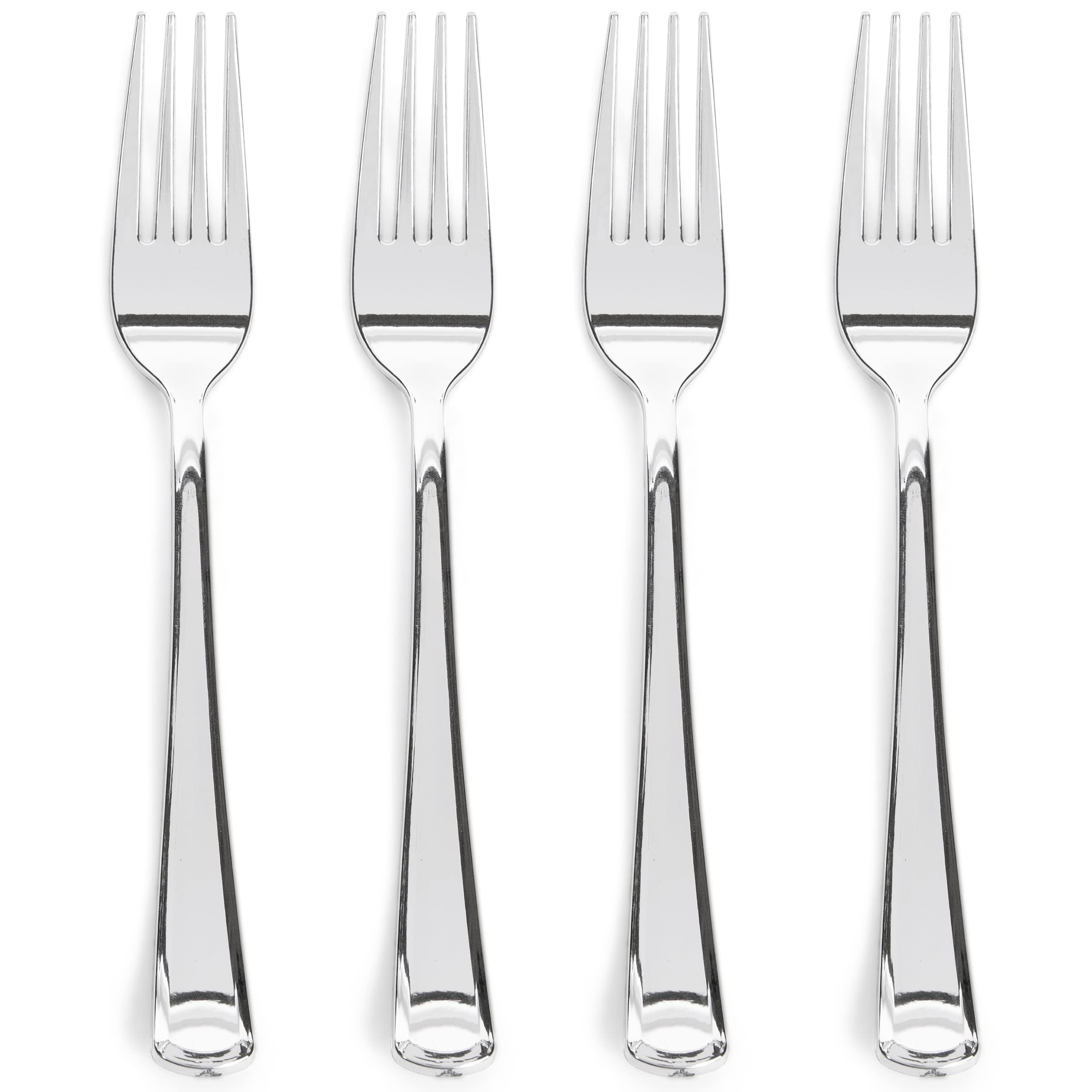 Prestee 100-Pack Heavy-Duty Silver Plastic Forks - Elegant Disposable Cutlery Set for Parties, Weddings, Holidays & Events - Durable Fancy Plastic Silverware for Catering, Picnics & Home Entertaining