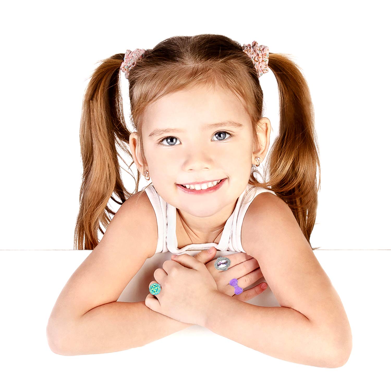 WATINC 24Pcs Adjustable Princess Pretend Jewelry Rings Set for Girls - Sparkling Rhinestone Dress Up Play Toys, Unique Diamond Rings Gift Box for Little Girls - Perfect for Birthday Parties, Dress Up Play & Pretend Play