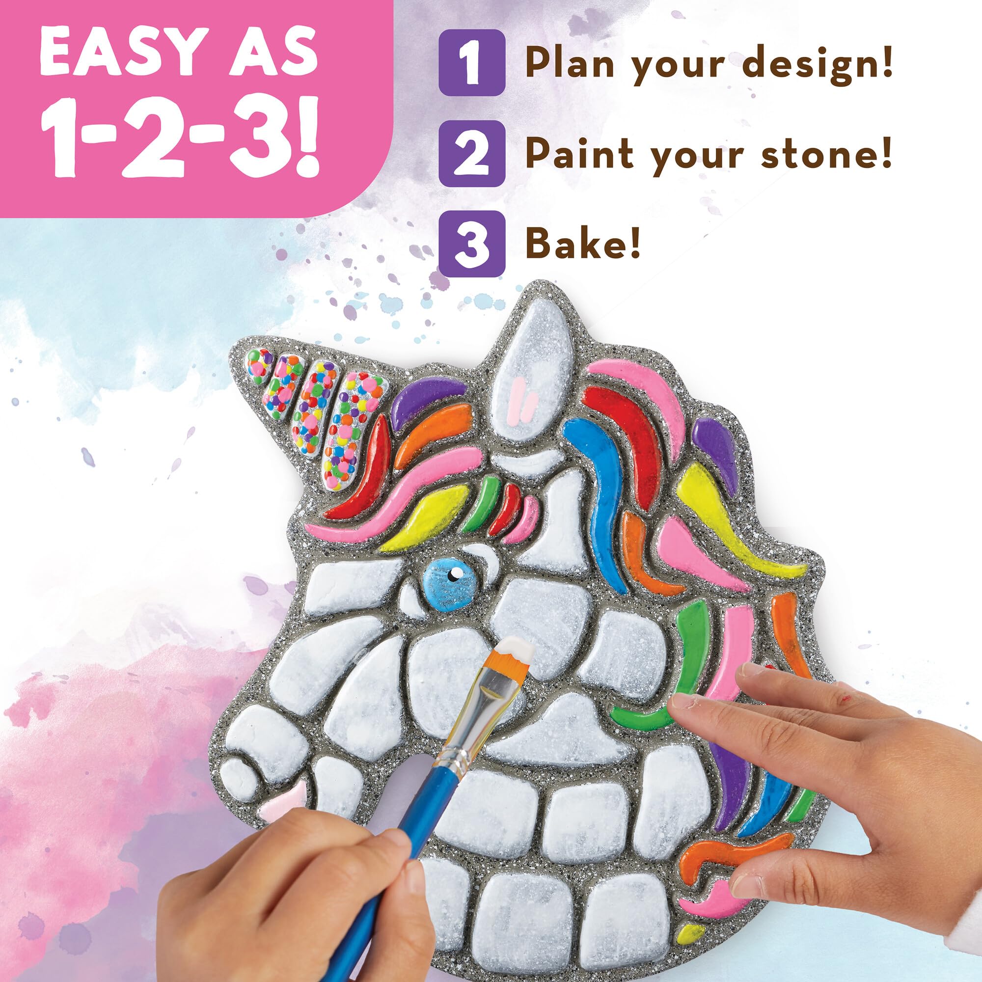 MindWare DIY Unicorn Stepping Stone Kit - Includes Weatherproof Stone, Non-Toxic Paints & Brushes for Kids Outdoor Garden Decor & Creative Play