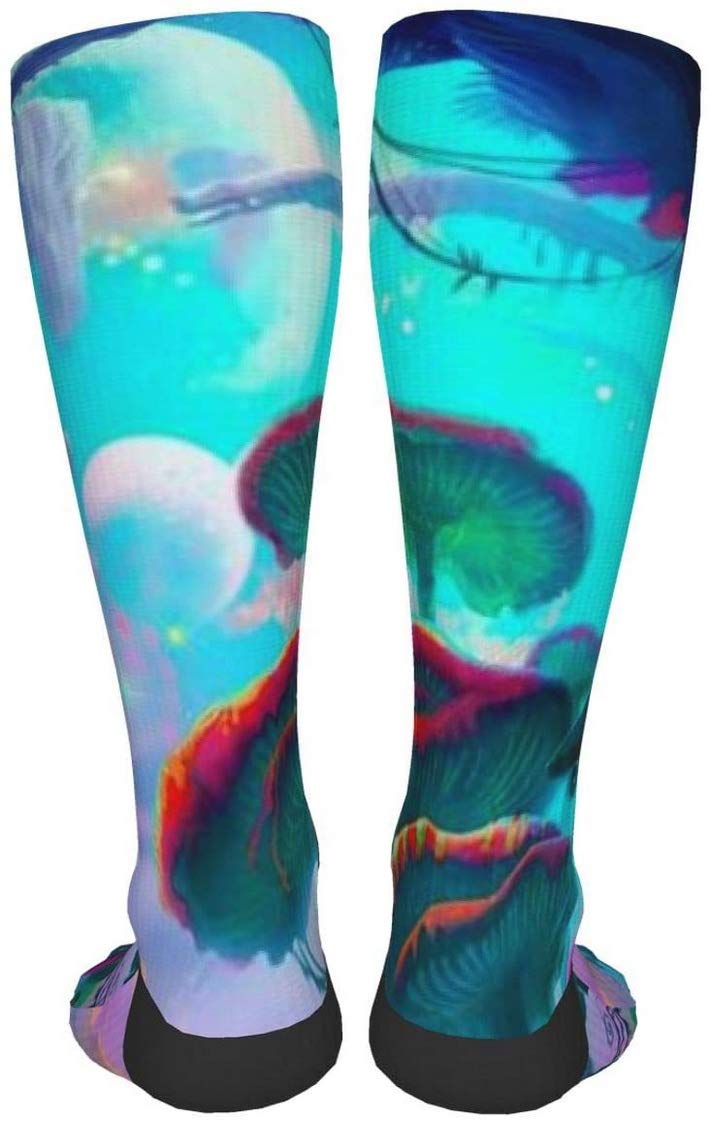 Trippy Compression Socks for Men & Women - Crazy Psychedelic Printed Over The Calf Cotton Socks - Perfect for Raves, Festivals, Yoga & Long Flights