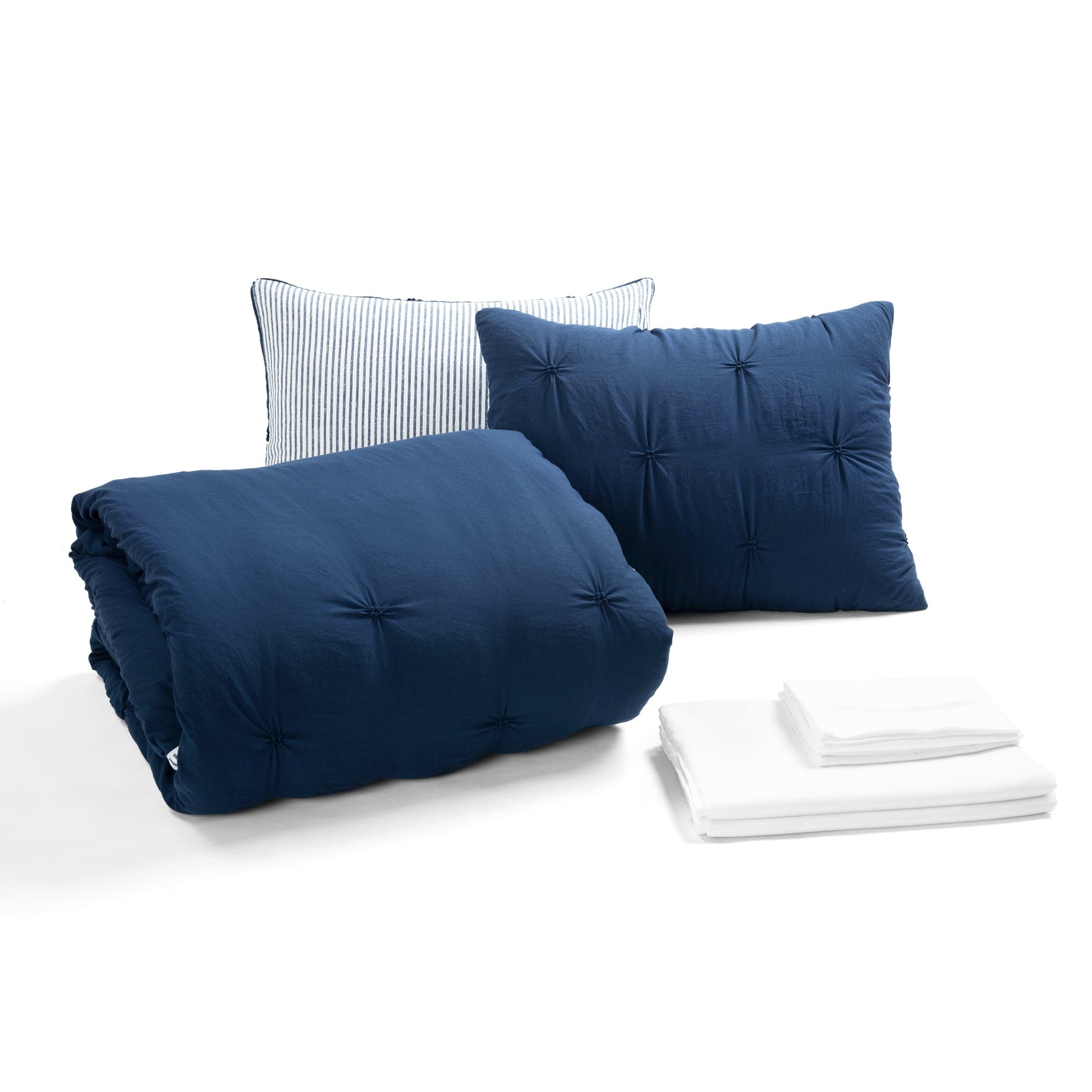 Ravello Pintuck Reversible Comforter Bed in a Bag Set - Queen Size, All-Season Luxury Bedding with Pillow Shams & Skirt - Perfect for Master Bedroom, Guest Room, and Dorm Decor