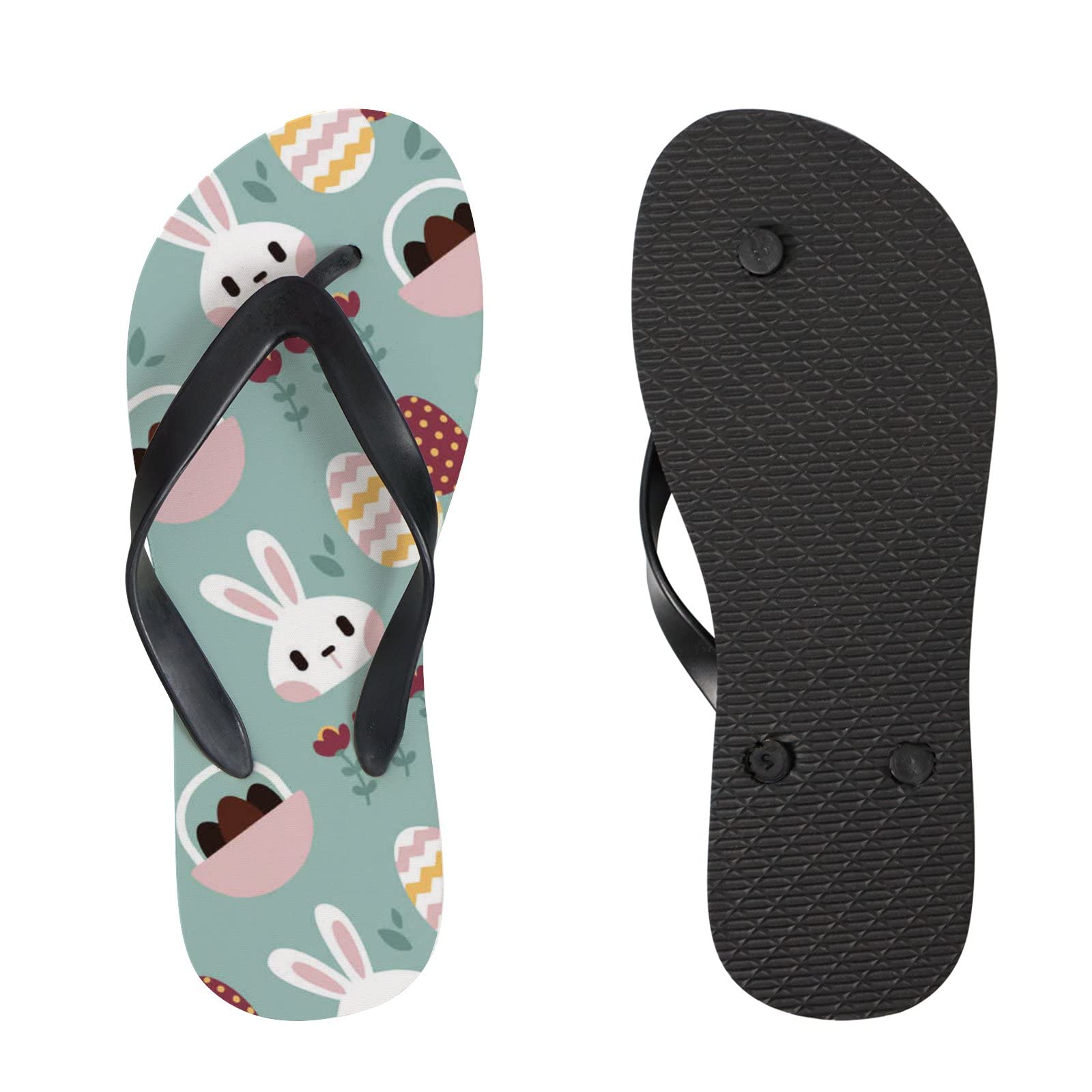 Happy Easter Themed Flip Flops - Green Slide Sandals for Women & Men | Summer Beach Slippers, Casual Thong Sandals with Non-Slip Yoga Mat Sole | Perfect for Pool Parties, Beach Vacations & Easter Celebrations
