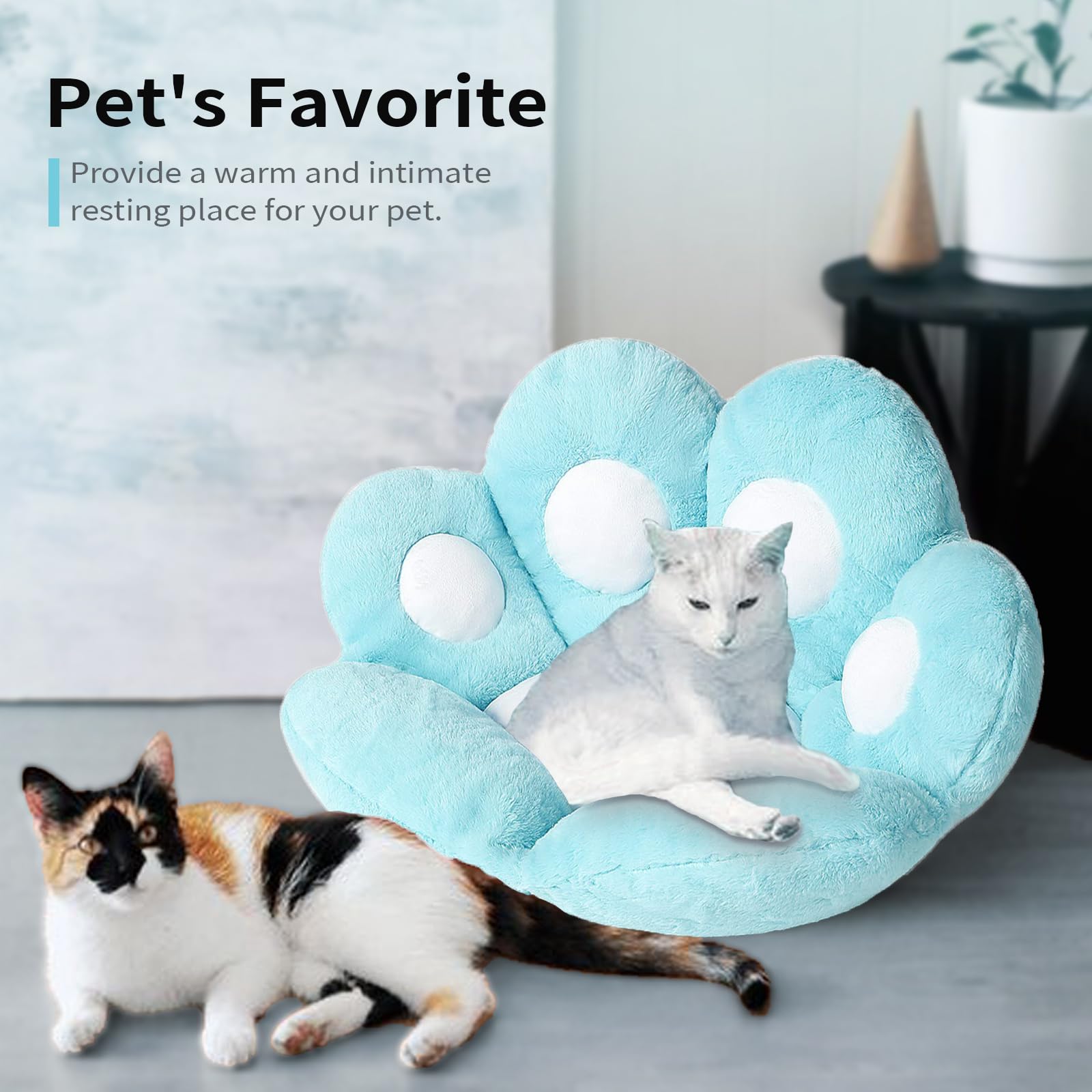 Kawaii Cat Paw Cushion - 31.4 x 27.5 Inch Ultra Soft Seat Pad for Gaming Chairs, Office & Floor - Blue Cute Home Decor (Perfect for Anime Lovers, Pet Owners & Cozy Room Setup)