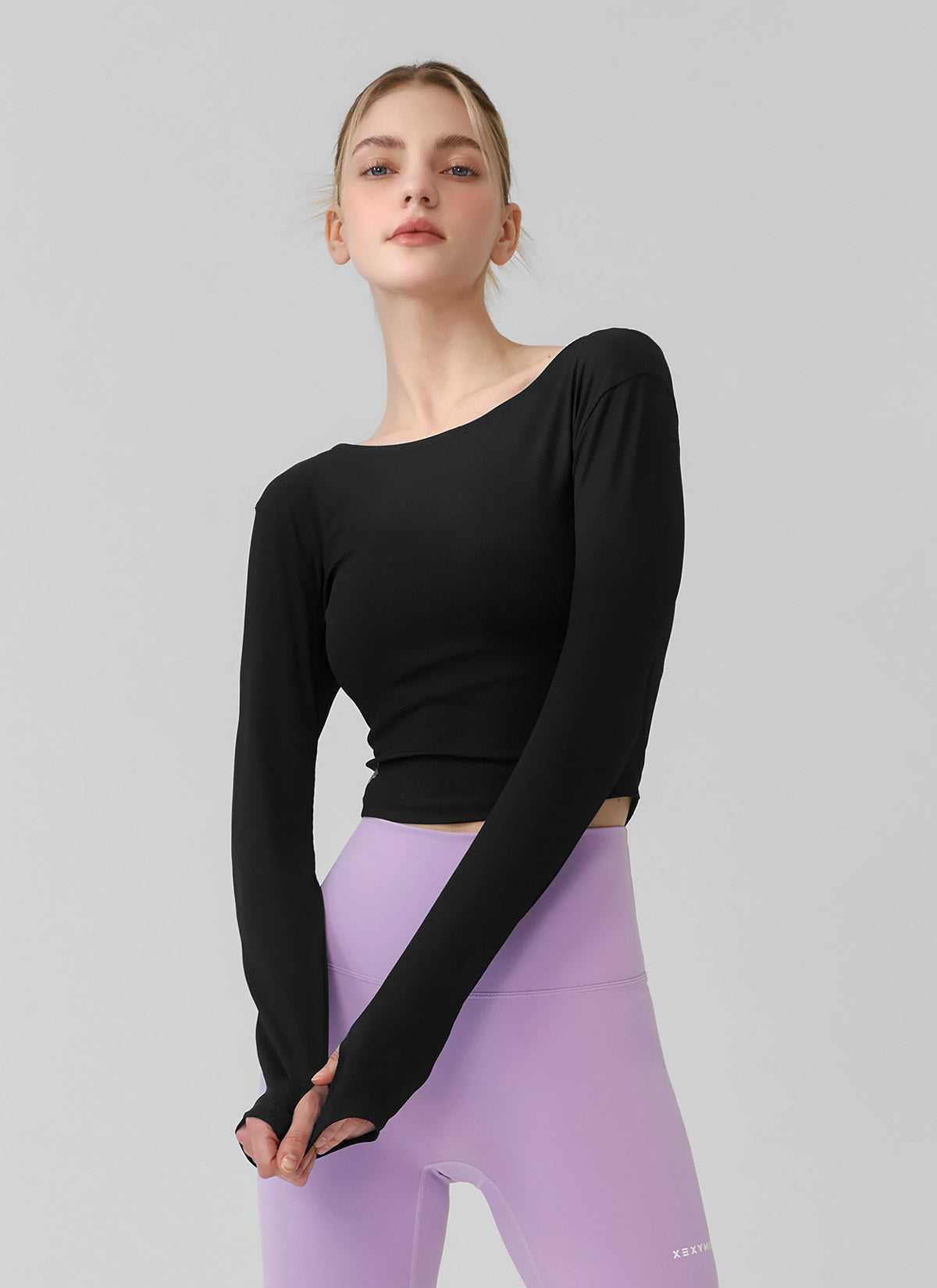 Ribbed Back Slit Fingerhole Long Sleeve Tops for Women - Stylish & Comfortable Fall Fashion Essential for Layering, Office Wear & Casual Outfits