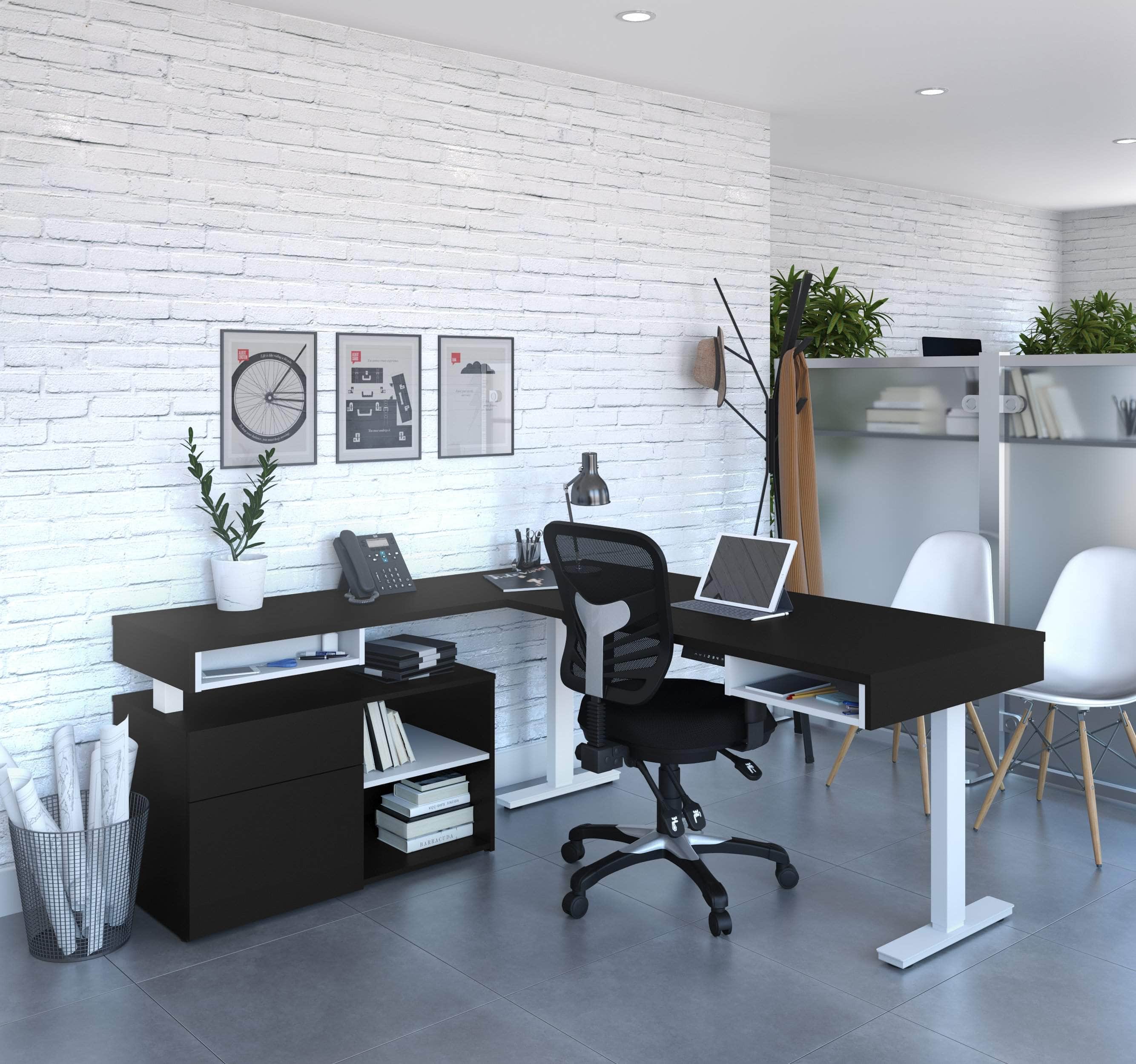 Viva 2-Piece L-Shaped Standing Desk & Credenza Set - 2 Color Options | Home Office & Workspace Solution