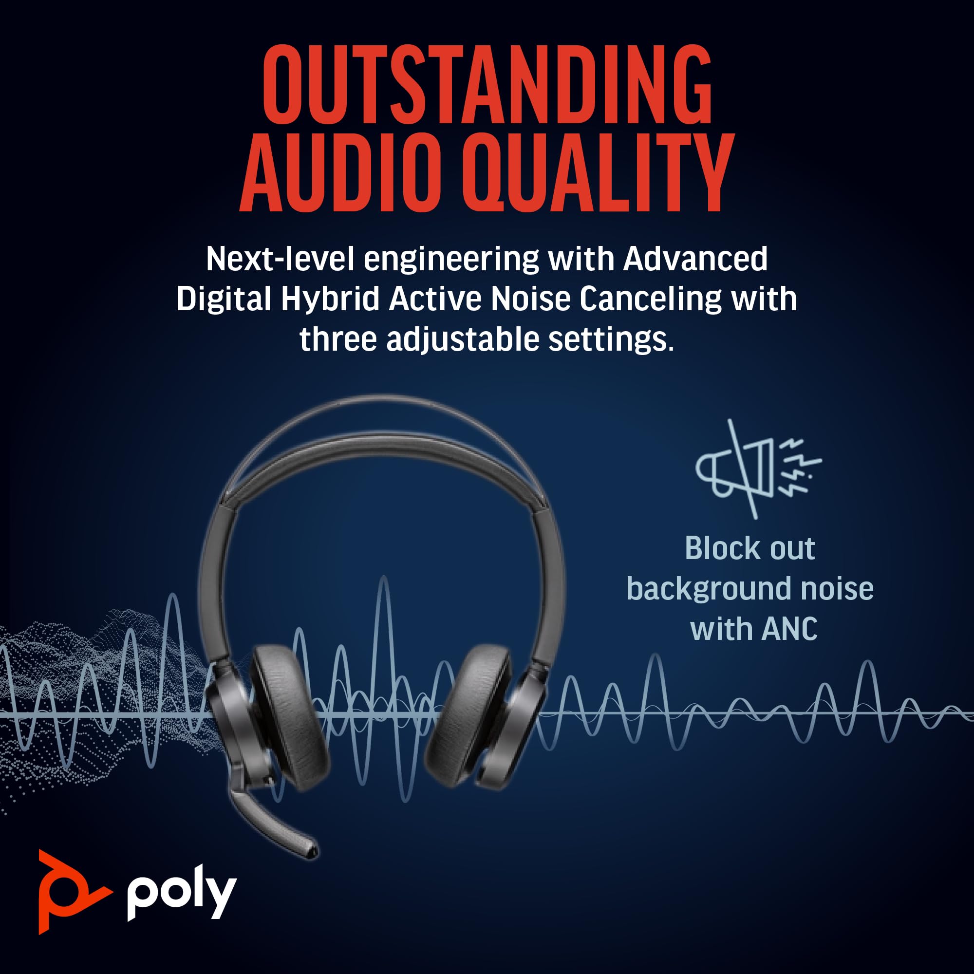 Poly Voyager Focus 2 UC Wireless Headset with Active Noise Canceling (ANC) - Bluetooth Headphones for PC, Mac & Mobile - Includes Charging Stand & Microphone - Perfect for Teams, Zoom Calls & Remote Work (Amazon Exclusive)