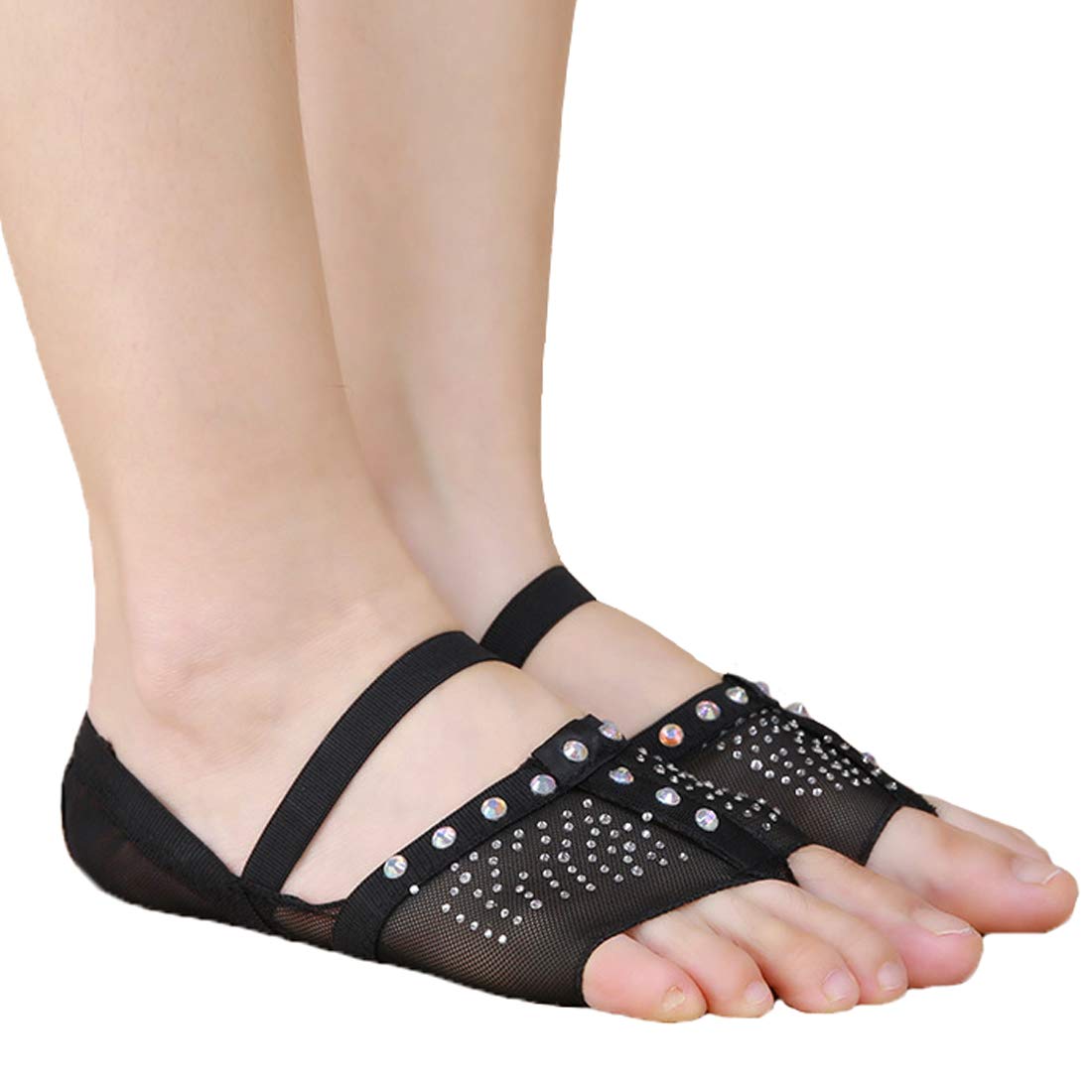 Calcifer White/Black Ballet Dance Socks with Toe Pad - Non-Slip Foot Thong for Ballet, Jazz, Contemporary Dance Practice & Performance - Ideal for Dance Studios, Recitals & Rehearsals
