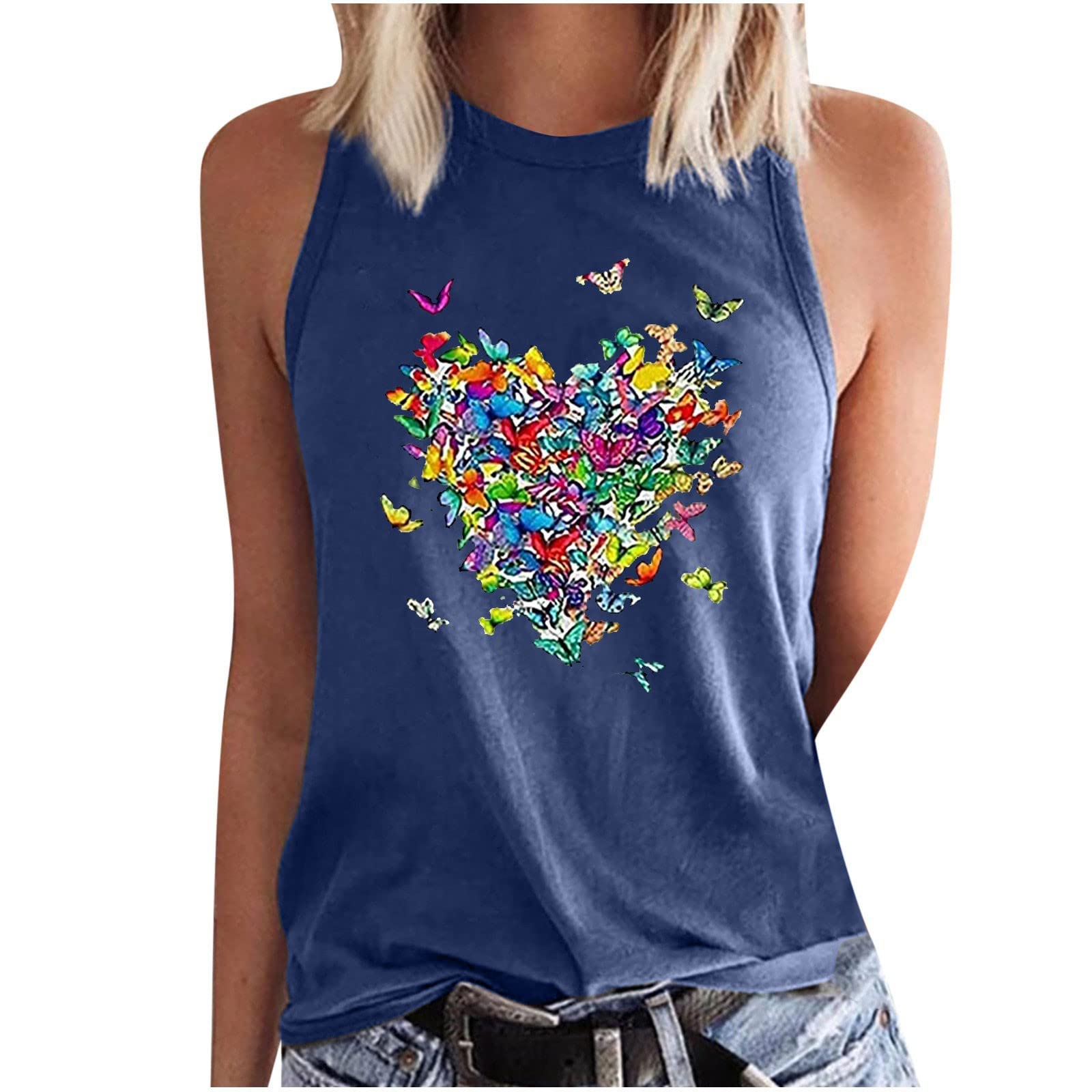Posijego Women's Sleeveless Graphic Blouse Vest - Casual Crewneck Tank Top for Summer & Fall 2022 | Perfect for Beach Outings, Office Wear & Weekend Casual