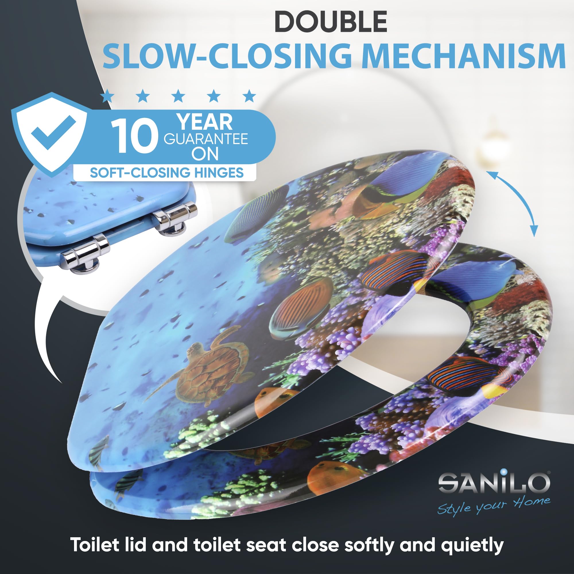 Sanilo Soft Close Elongated Toilet Seat - Quiet Slow Close Lid with Strong Bumpers & Durable Hinges - Perfect for Bathroom Upgrade & Home Renovation