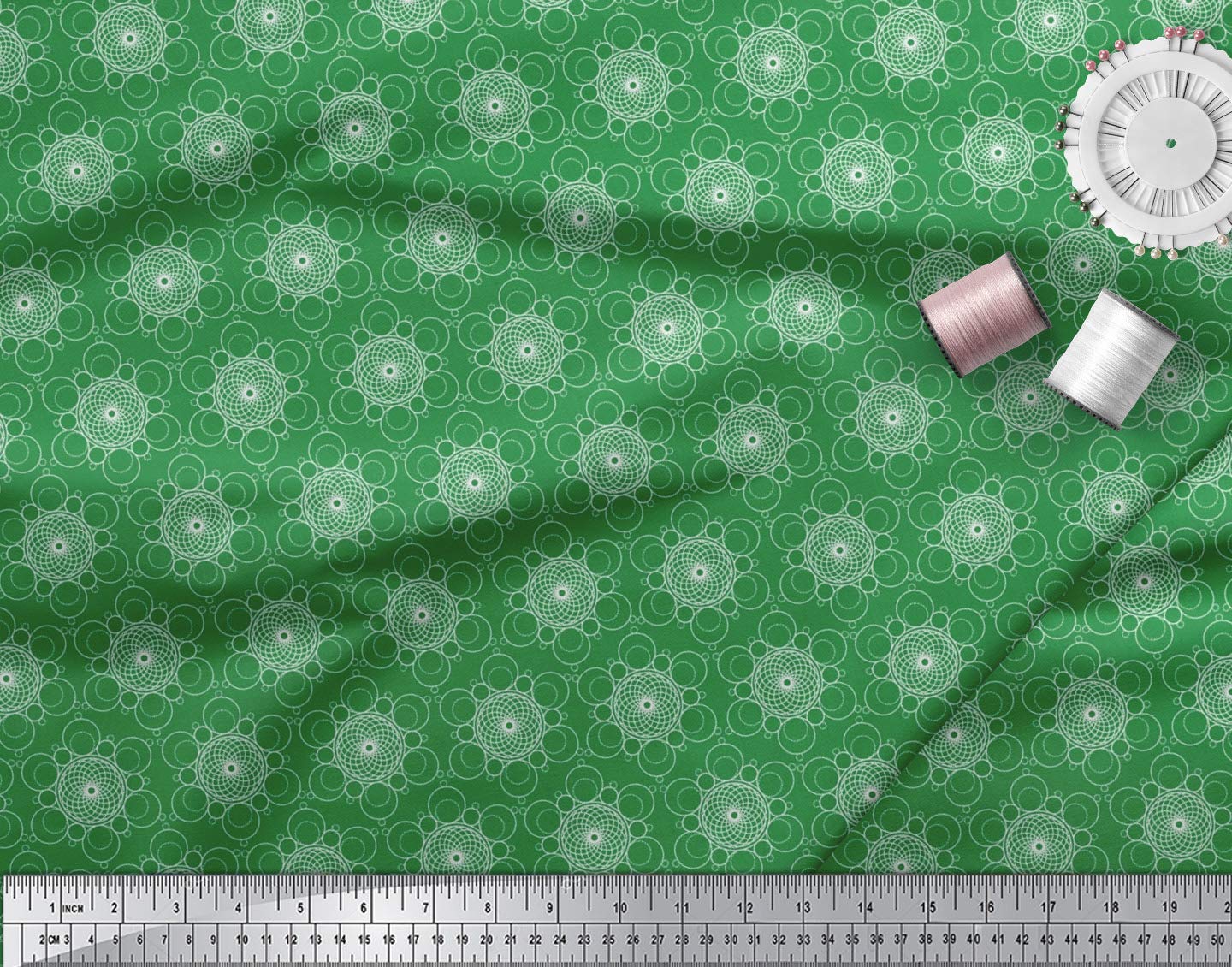 Soimoi Moss Green Georgette Fabric by The Yard - 42 Inch Wide - Geometric Circle Art Printed Textile for Fashion & Home Decor - Perfect for Dresses, Curtains, and DIY Craft Projects