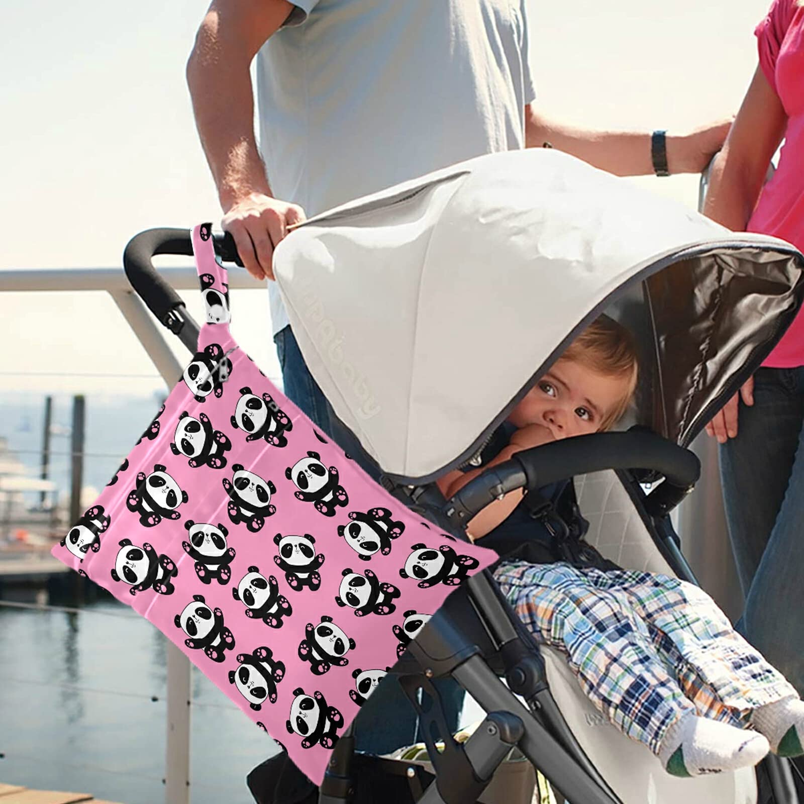 Visesunny 2-Pack Cute Panda Wet Bags with Zipper Pockets - Reusable Washable Waterproof Diaper Bag for Baby Care, Travel, Beach & Gym - Perfect for Strollers, Daycare, Swimsuits & Toiletries Organization