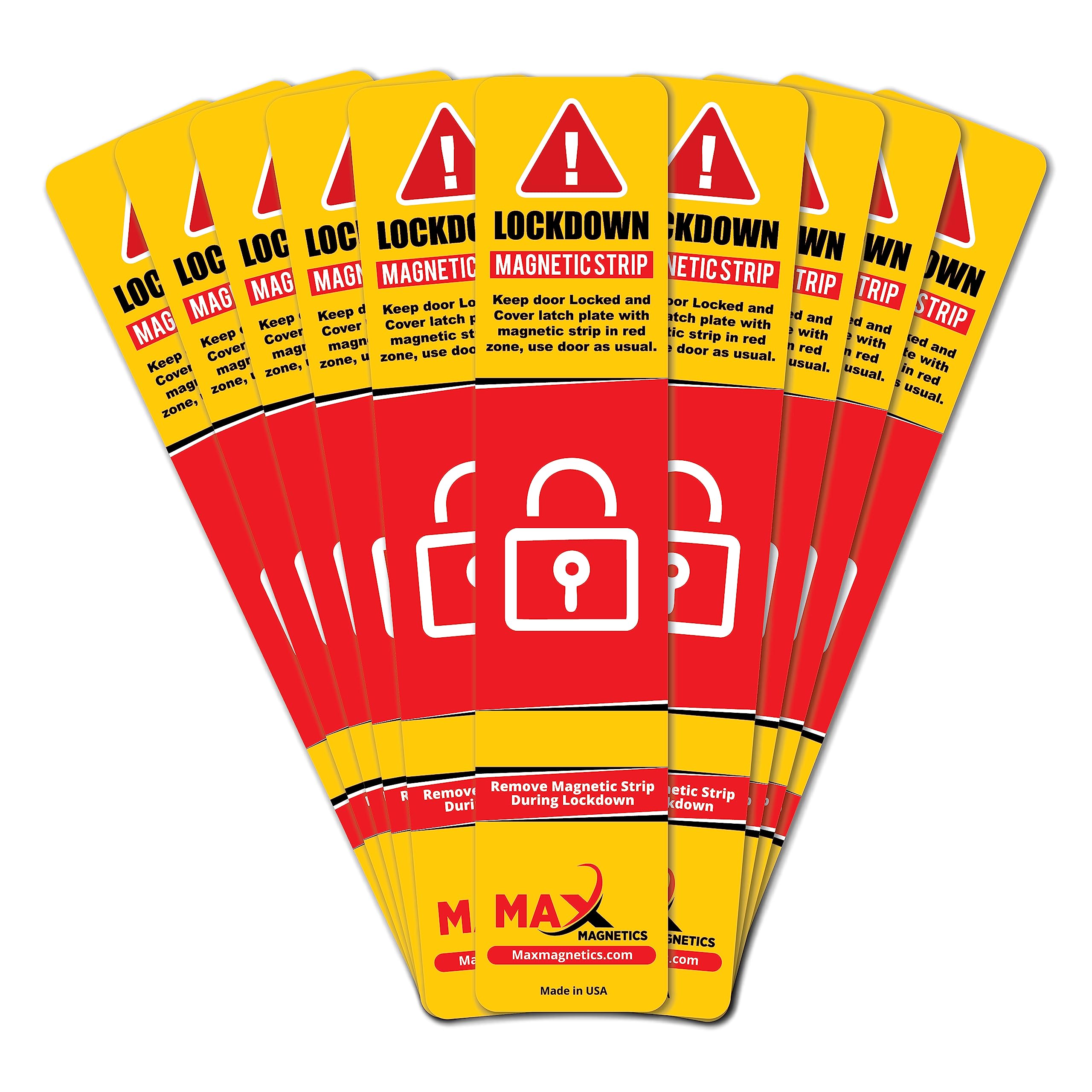 50 Pack Max Magnetics Lockdown Magnetic Strips for Door Frames - High-Density Security Strips for School, Office & Home - Strong Adhesive PVC Coated for Smooth Opening & Closing | Ideal for Classroom Safety, Office Security & Home Protection