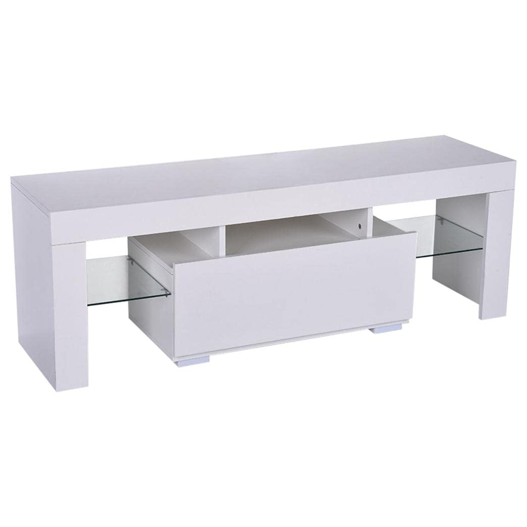 White TV Stand with Drawers & LED Lights - Modern Entertainment Center Media Cabinet for Bedroom, Living Room | Sturdy Storage TV Mount for Flat Screens up to 65