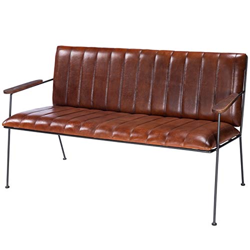 Lane Rustic Industrial Leather and Metal Bench in Brown - Durable Entryway Seating for Farmhouse, Industrial & Modern Decor | Perfect for Hallway, Living Room & Bedroom