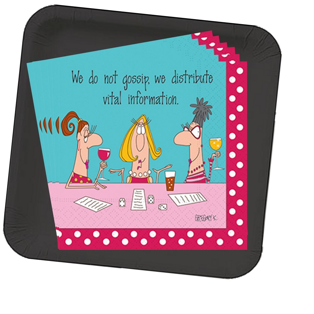 Bunco Party Supplies Set - 16 Black Dessert Plates & 20 Beverage Napkins for Game Night, Bridal Shower, Girls Night Out, and Casino Themed Events