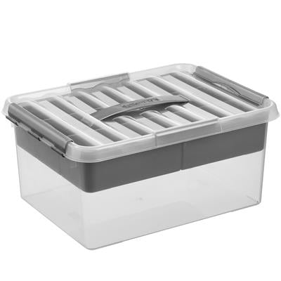 Q Line Multibox 15L Transparent Metallic Storage Container - Organize Makeup, Office Supplies & Small Items | Stackable Clear Plastic Box for Home & Office Organization
