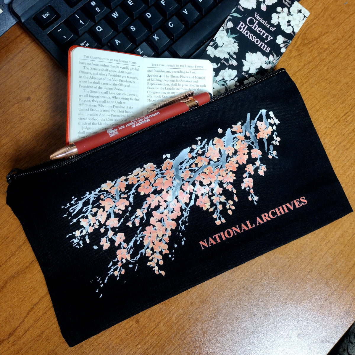 Cherry Blossom Floral Canvas Pencil Case - Cute School Supplies Organizer for Students, Artists & Office Use - Perfect for Pens, Markers & Makeup Brushes