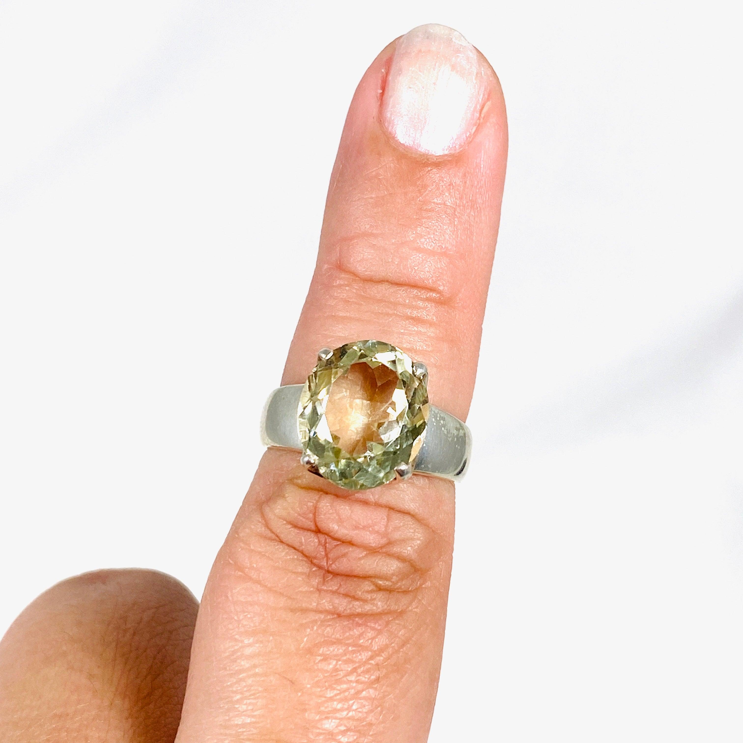 Heliodor Golden Beryl Faceted Oval Ring - Size 7.5 - PRGJ326 - Elegant Jewelry for Weddings, Anniversaries & Special Occasions