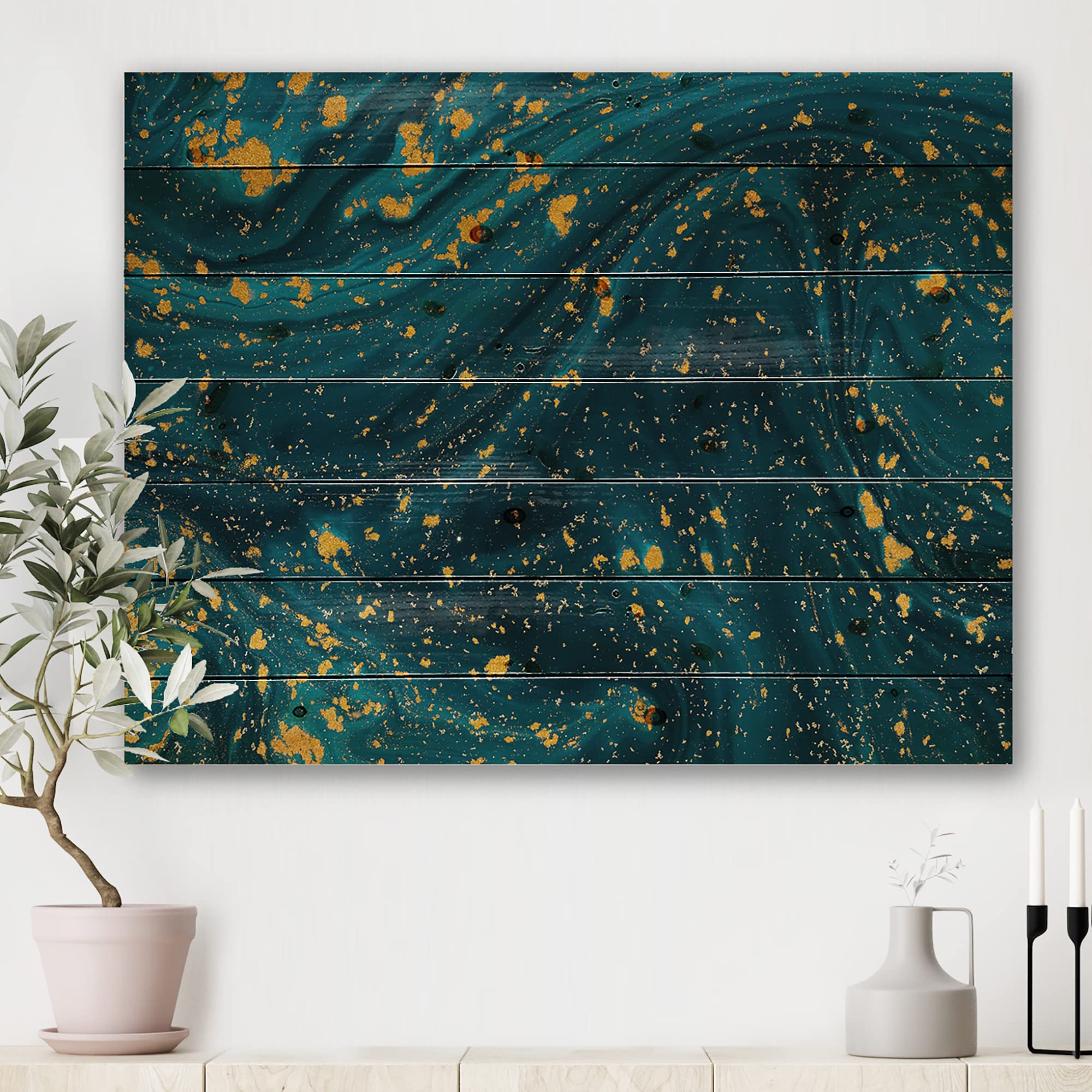 Modern Dark Blue Marble with Gold Glitter Wood Wall Art - Contemporary Abstract Pine Wood Panel Decor for Living Room, Bedroom & Office - Large Natural Wood Wall Hangings for Home & Commercial Spaces