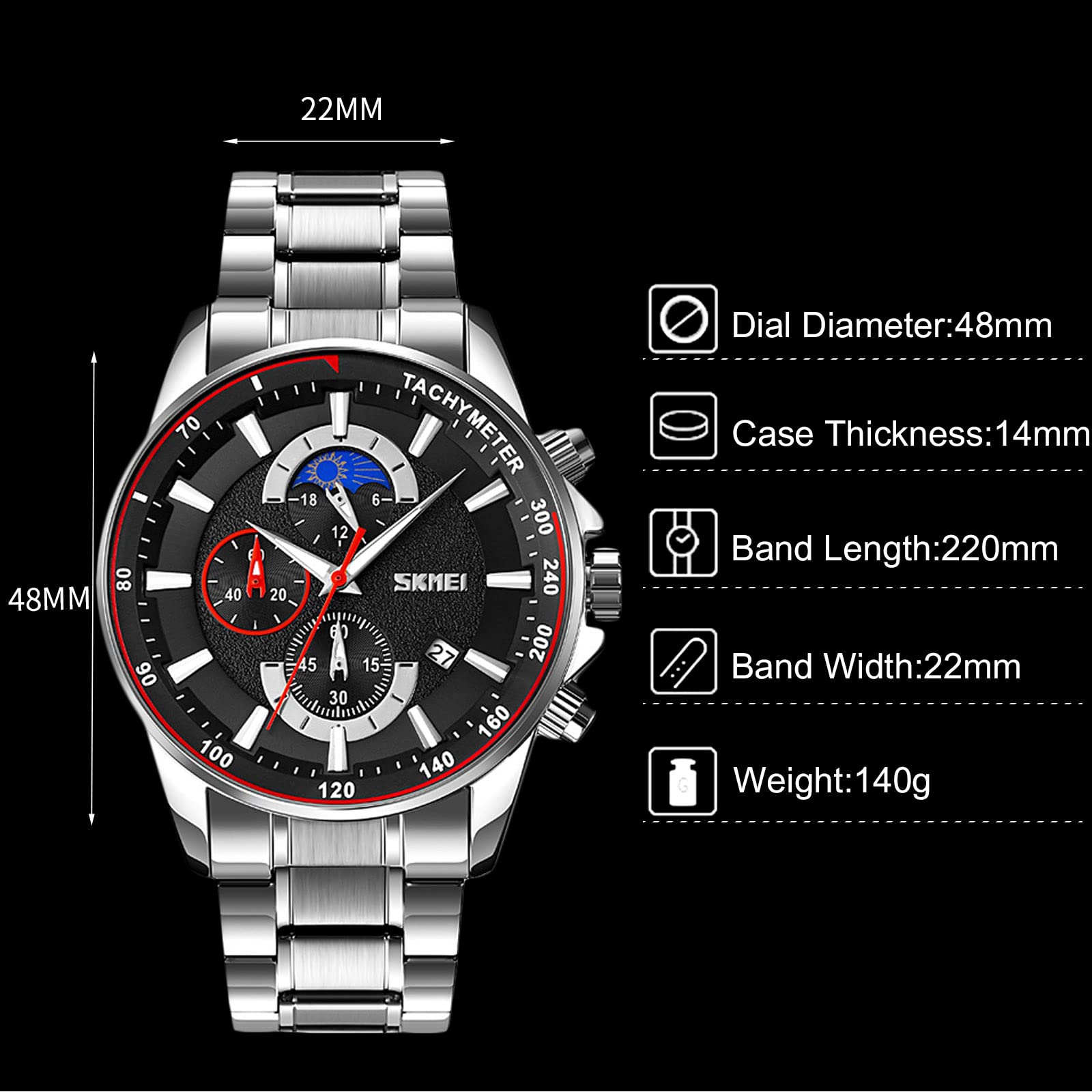 Waterproof Analog Quartz Watch for Men - Stainless Steel Bracelet, Fashion Chronograph - Perfect for Business, Casual & Outdoor Activities