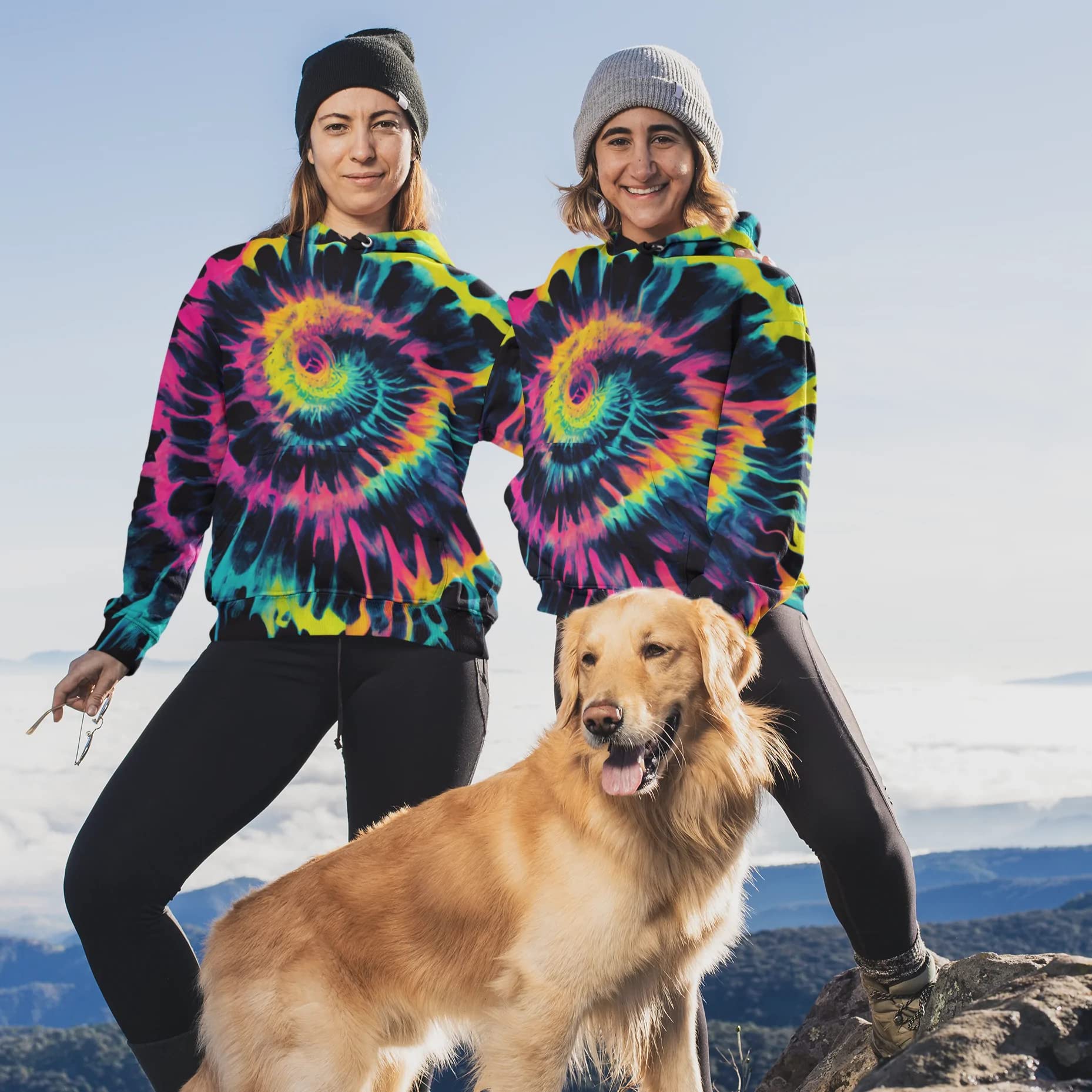 Trendy Tie Dye Graphic Hoodies for Men & Women - Spiral Neon Pullover Sweatshirt | Unisex Casual Wear for Teens & Adults | Perfect for Streetwear, Festivals, and Everyday Fashion