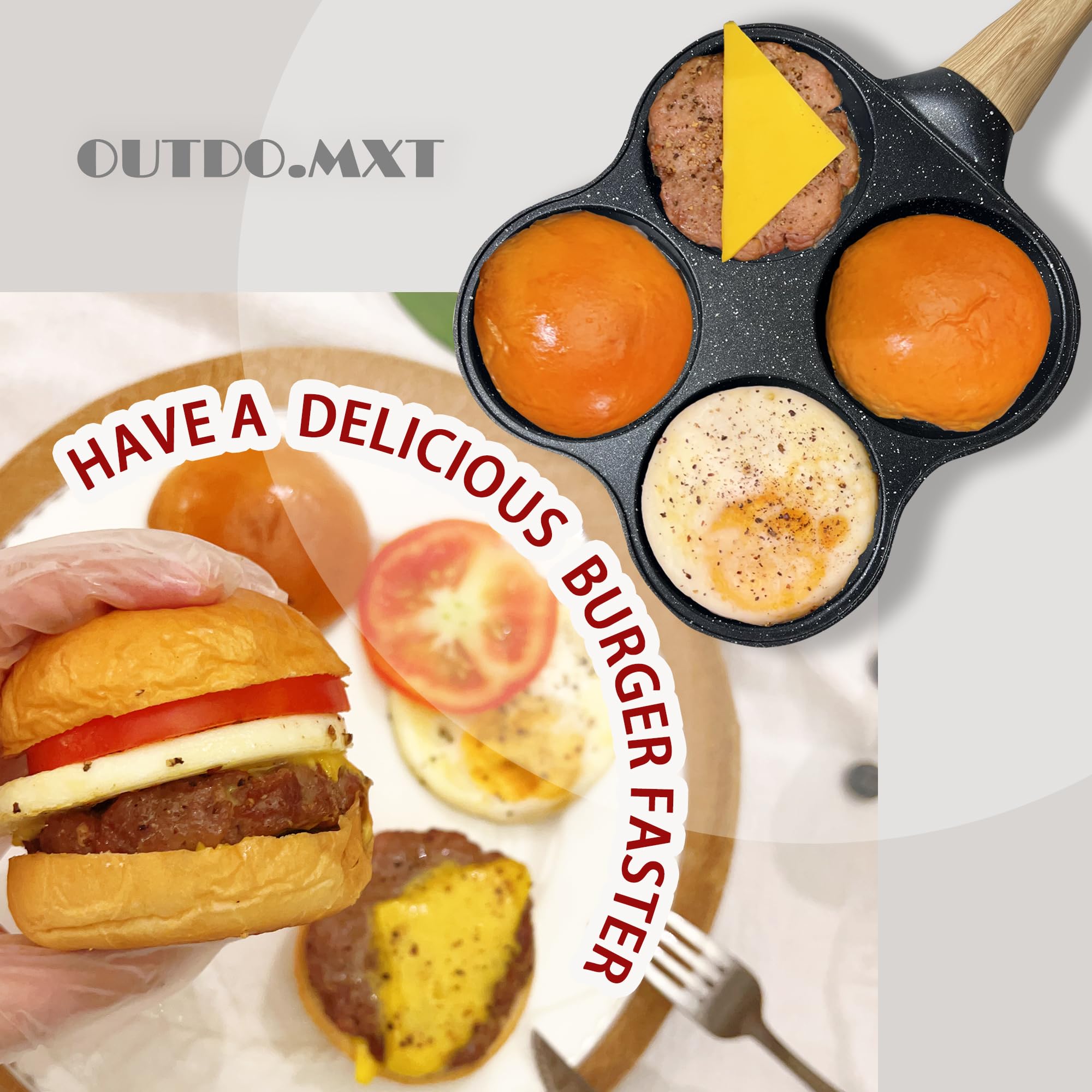 Nonstick 4-Cup Egg Pan - Omelette & Pancake Cooker for Breakfast, Swedish Pancakes, Hamburgers - Compatible with Gas Stove & Induction Cooktop - Perfect for Home Kitchen, Camping & RV Cooking